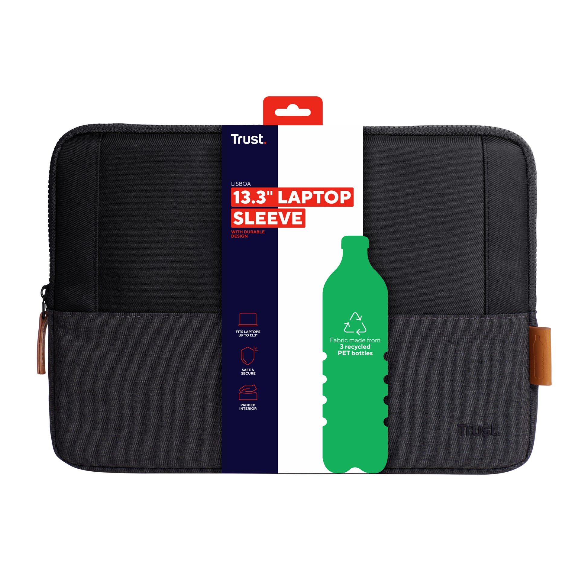Trust Lisboa Notebook-Schutzhülle – für Notebooks bis 13,3", recyceltes Polyester, schwarz