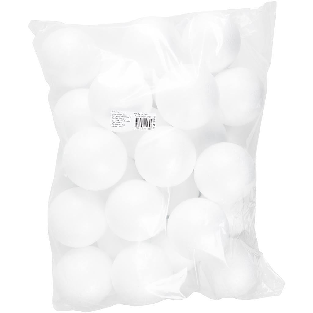 Creativ Company Styropor-Kugeln, Polystyrol, Weiss, Ø 10 cm, 25 Stk.