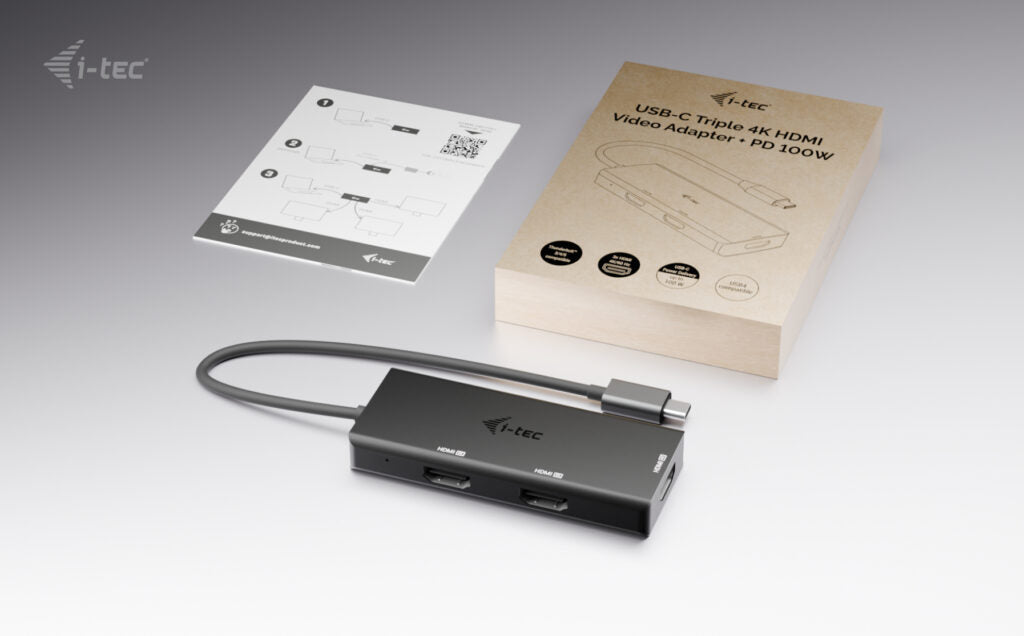 i-tec USB-C zu 3× HDMI Adapter – 4K (3840 × 2160) @ 144 Hz, HDMI 2.0, 0,2 m – für Windows/Mac/Linux