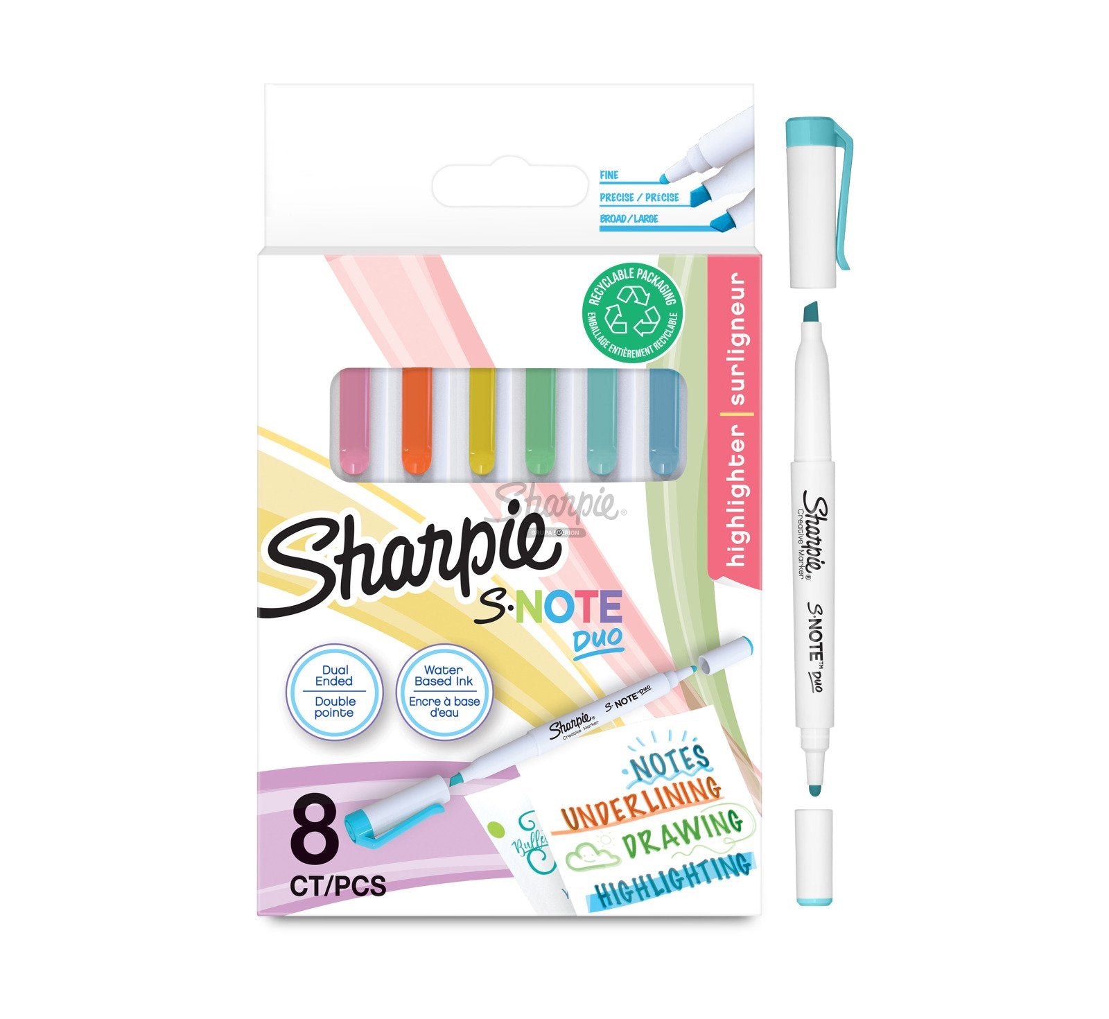 Sharpie S-Note DUO Textmarker – 8er Set, Farben: Dusty Rose/Mango/Narzisse, Keil/Fein, schnelltrocknend