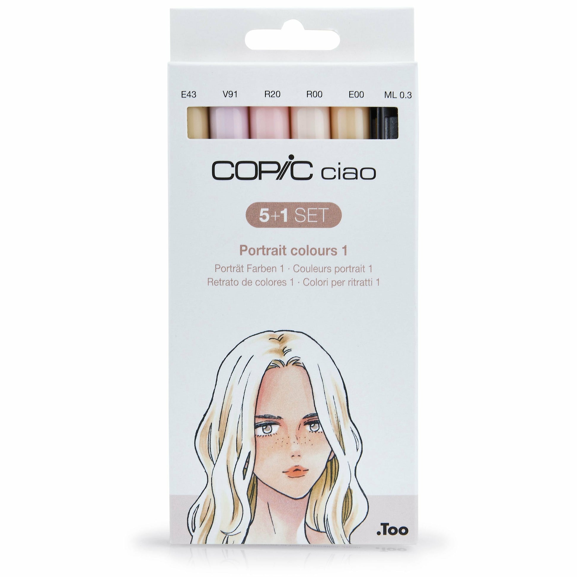 Copic Ciao Brush Pen, Doppelspitze, Portrait 1 – Kombi (Pinsel + Keilspitze), Alkoholbasiert, 6 Farben