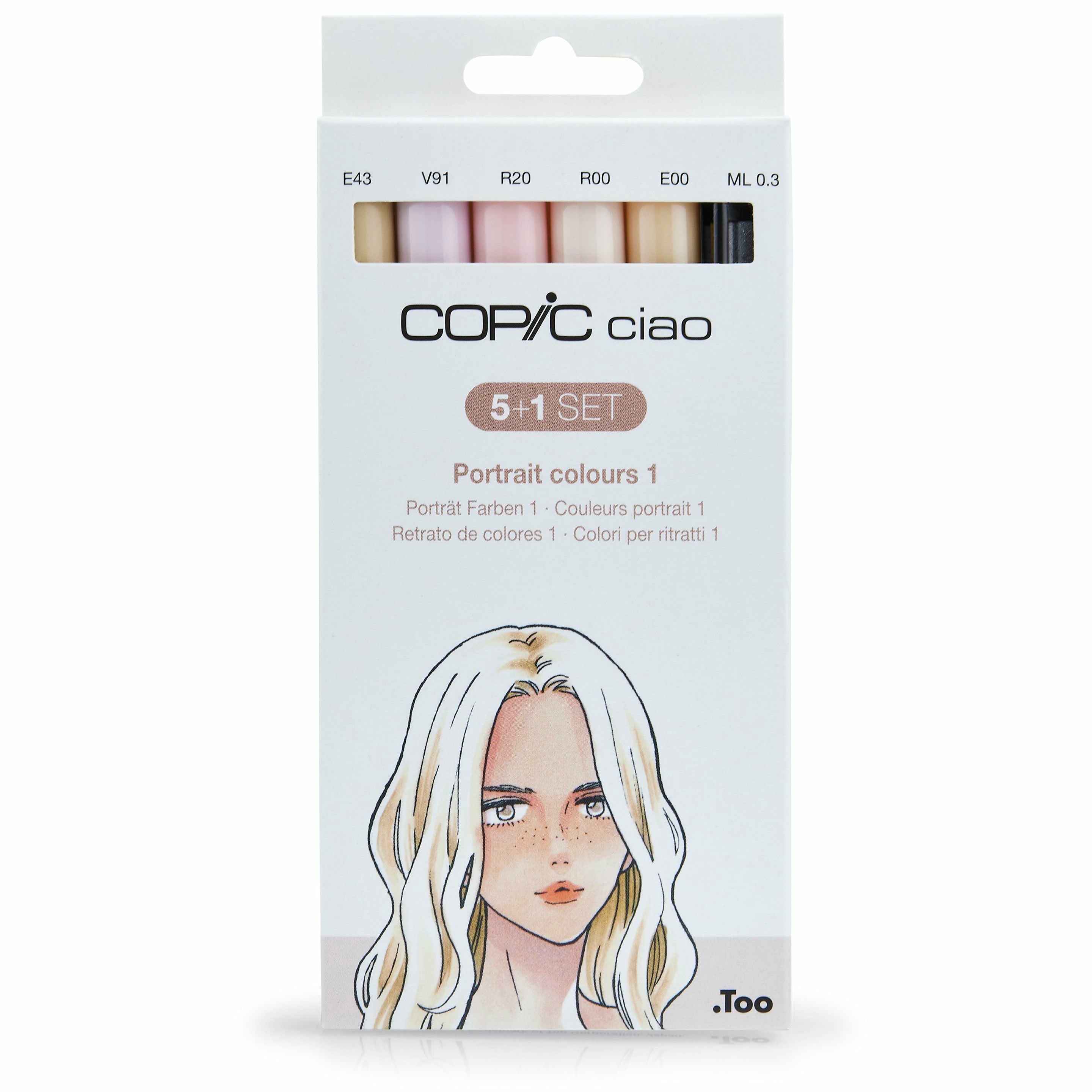 Copic Ciao Brush Pen, Doppelspitze, Portrait 1 – Kombi (Pinsel + Keilspitze), Alkoholbasiert, 6 Farben