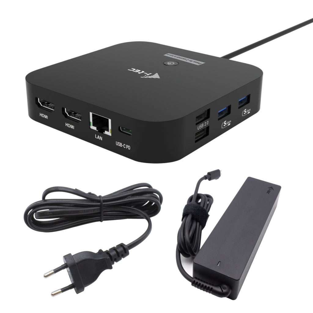 i-tec USB-C Dual HDMI DS Dockingstation – USB-C, 2× HDMI, 4× USB-A, 3× USB-C, 100 W PD, GbE, 3,5 mm Audio, für