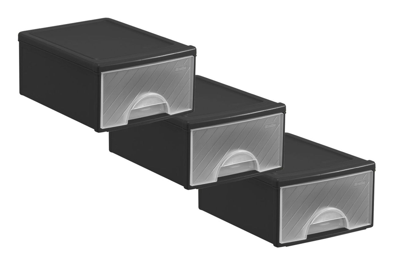 Rotho Aufbewahrungsbox 38,7 l – Polypropylen – Transparent – 3-teiliges Set – 350 × 145 × 255 mm