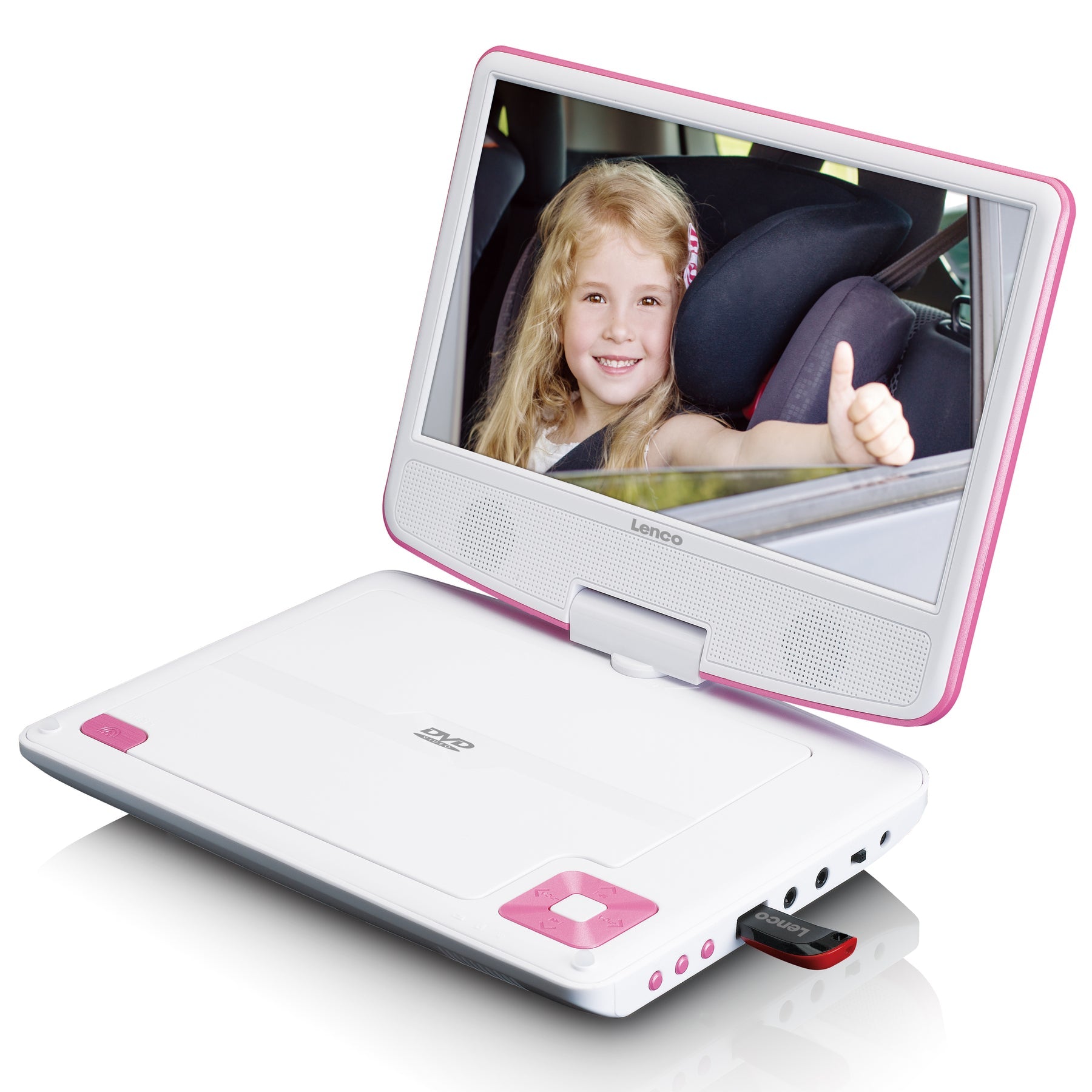 Lenco DVP-920 – 9" Tragbarer DVD-Player, USB, CD/MP3, 90 min Akku – Pink