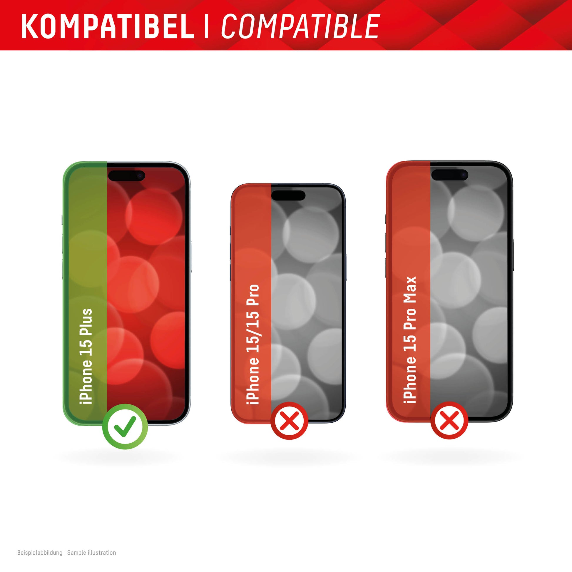 E.V.I. Backcover – für Apple iPhone 15 Plus, Glas+TPU, Transparent, Displayschutz, Reinigungstuch