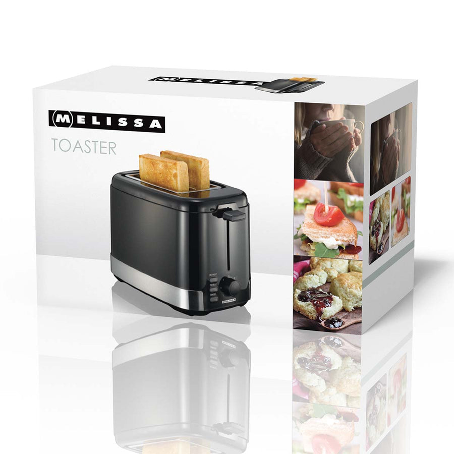 Melissa Standtoaster 16140148 – 2 Scheiben, 7 Stufen, 800 W, Brötchenwärmer – schwarz/edelstahl