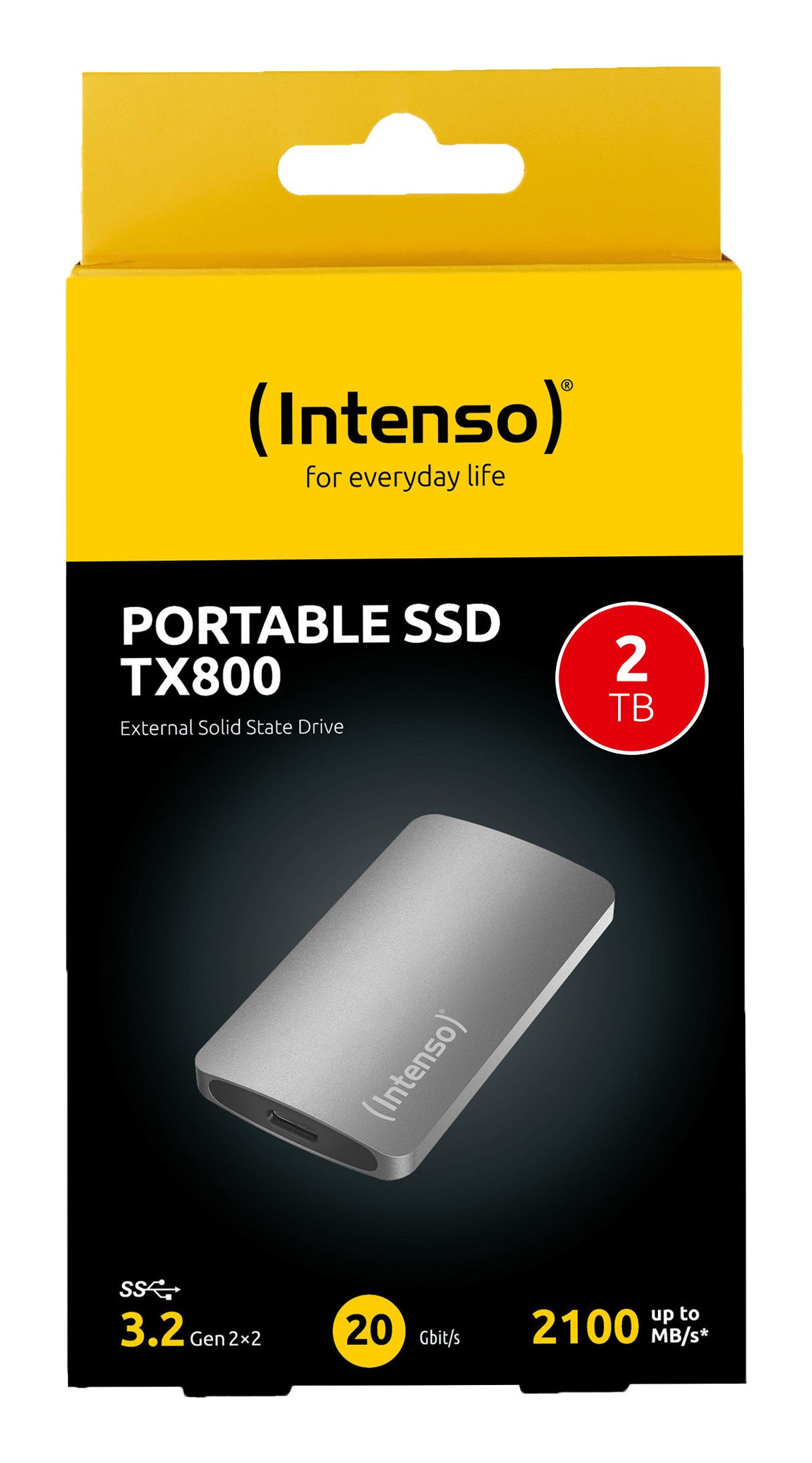 Intenso TX800 – 2 TB externe SSD, USB 3.2 Gen 2x2 (20 Gbit/s), USB-C, 72×40×9 mm, Anthrazit