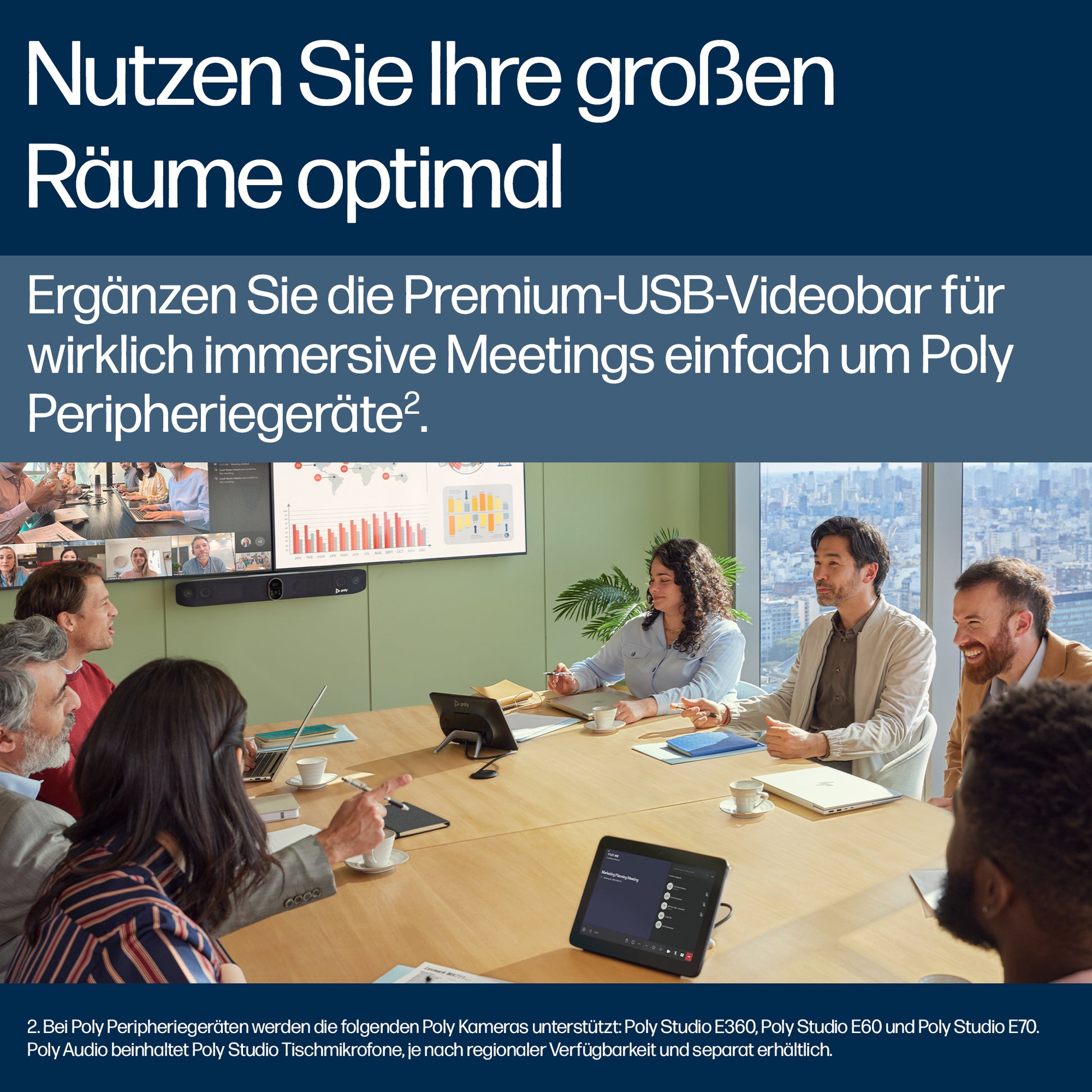 HP Poly Studio V72 Videobar – 4K Ultra HD, 7,3× digitaler Zoom – Weiss