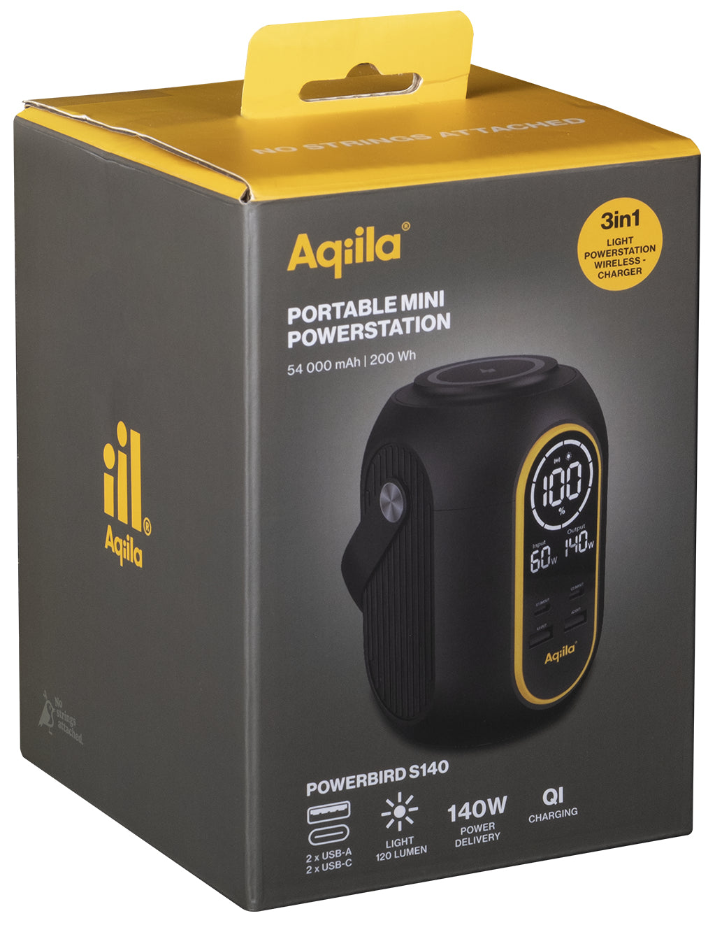 Aqiila Powerbird S140 – Powerstation, 200 Wh, 140 W AC, Li-Ion, LCD, Qi