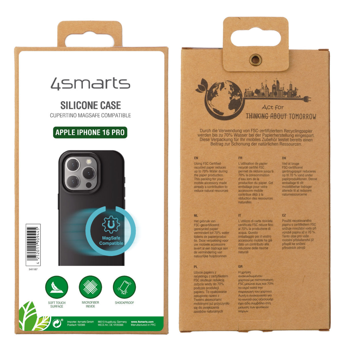 4smarts Backcover – für Apple iPhone 16 Pro – MagSafe, Mikrofaser + Silikon, schwarz