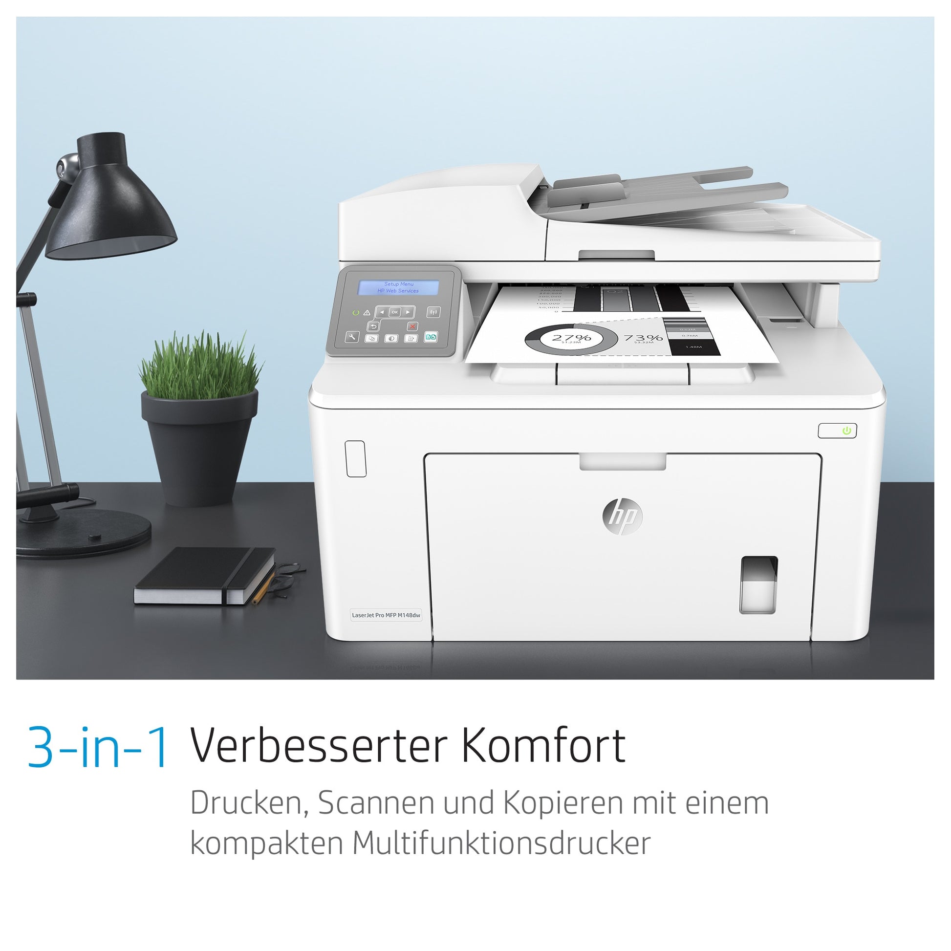 HP LaserJet Pro MFP M148dw – SW-Laser-Multifunktionsdrucker, A4, 3-in-1, Duplex, ADF, WLAN/LAN, AirPrint
