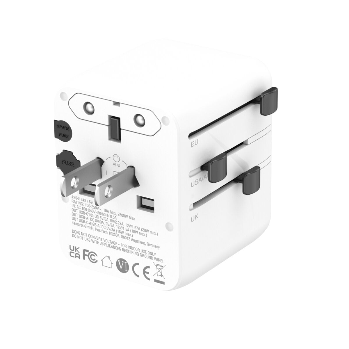 4smarts Nomad Weltreiseadapter GaN 20 W – 4×230 V, USB-C×2, USB-A×1 – Weiss