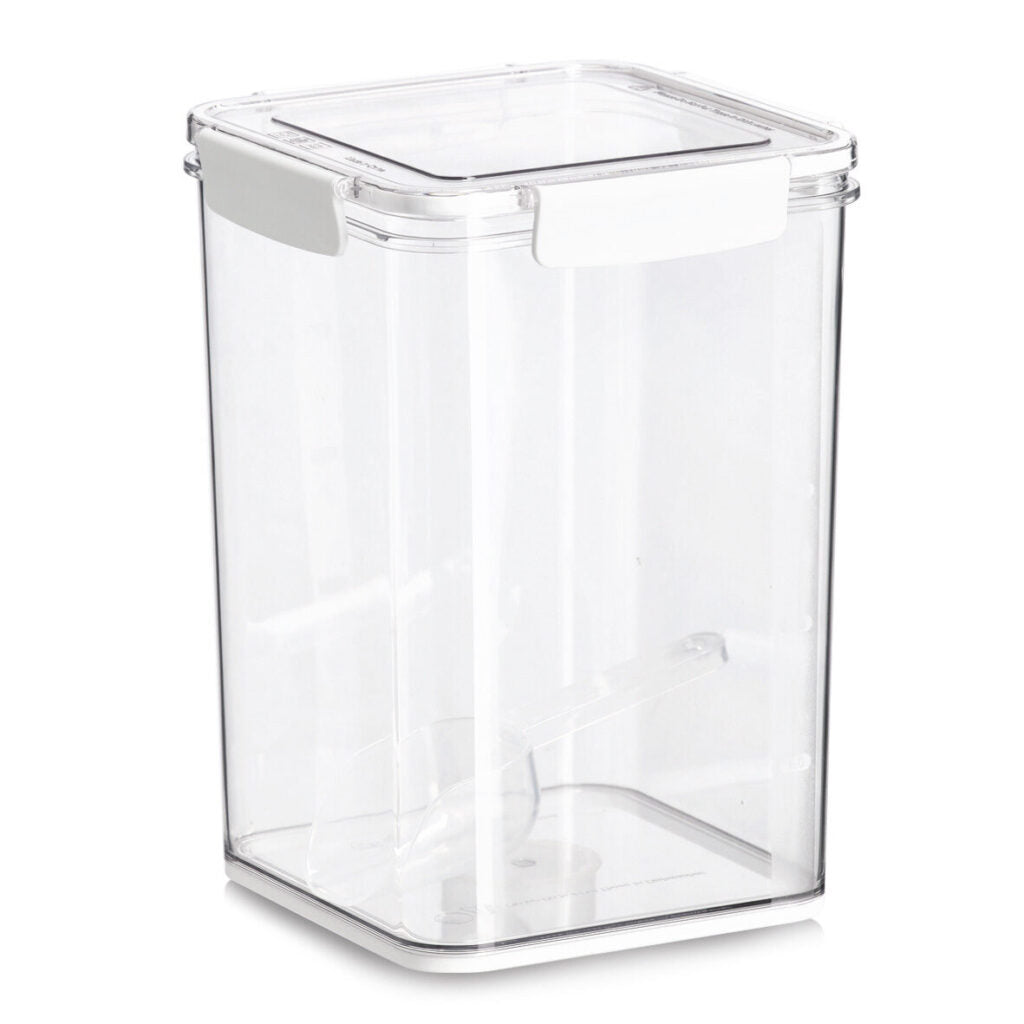 Zeller Present Vorratsdose 5,1 l, 18 × 18 × 24,7 cm, Kunststoff, transparent/weiss, mit Löffel