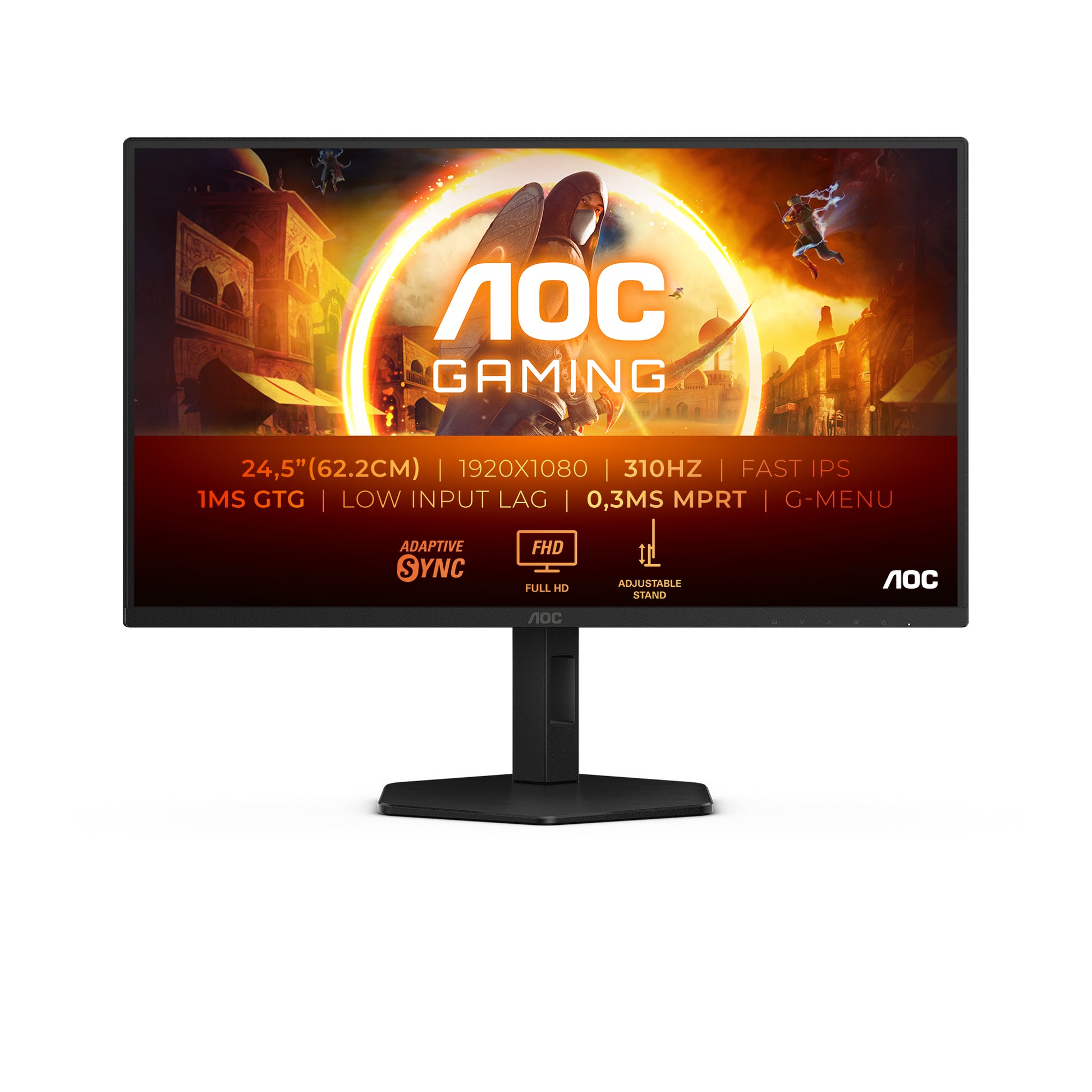 AOC 25G4SXU – Monitor, 24,5" 1920 × 1080 (Full HD), IPS, 310 Hz, 400 cd/m², USB-Hub, Adaptive Sync, Schwarz