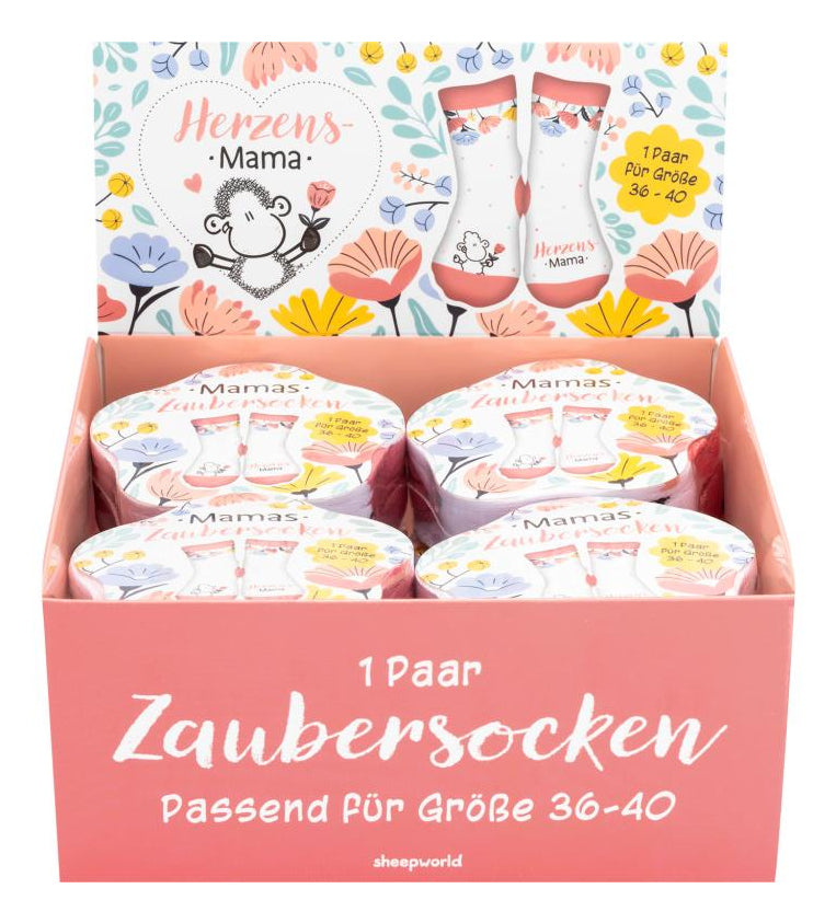 Sheepworld Zaubersocken Herzensmama – Grösse 36–40, Rosa/Weiss, 80% Baumwolle/15% Nylon/5% Elasthan
