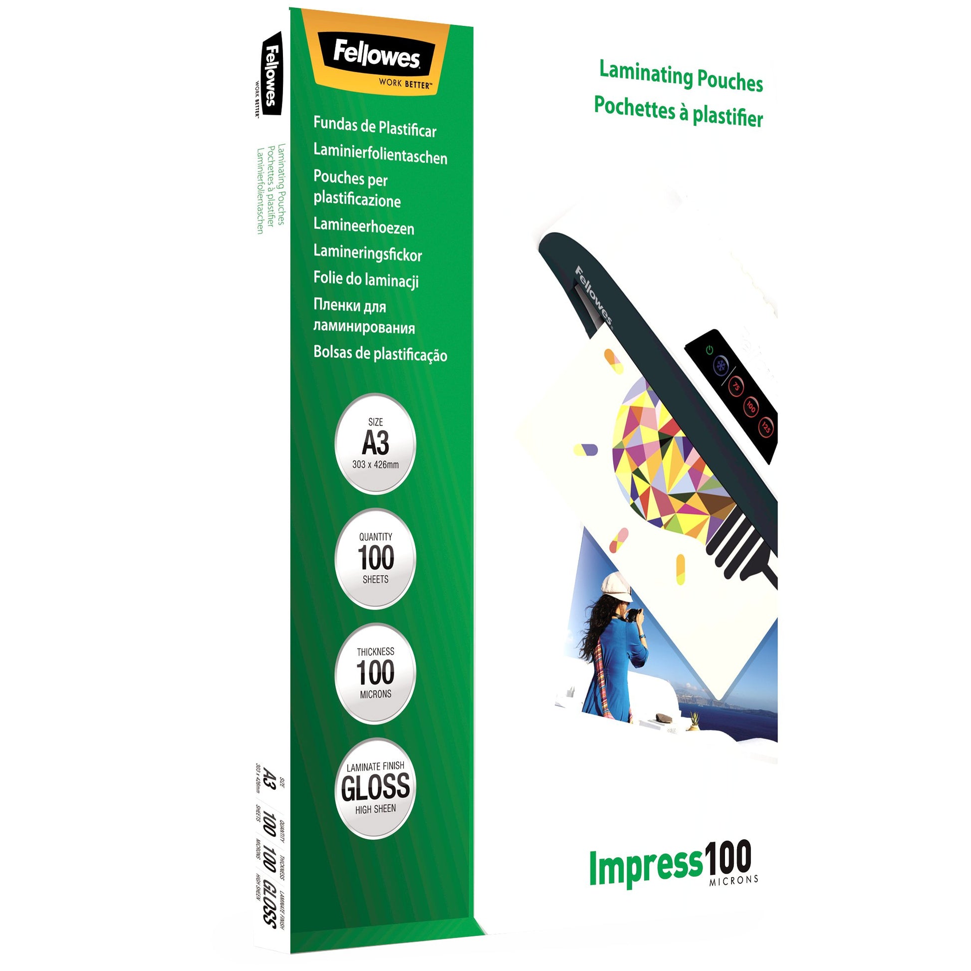 Fellowes Laminierfolien A3 glänzend – 100 µm, 303 × 426 mm, 100 Stk.