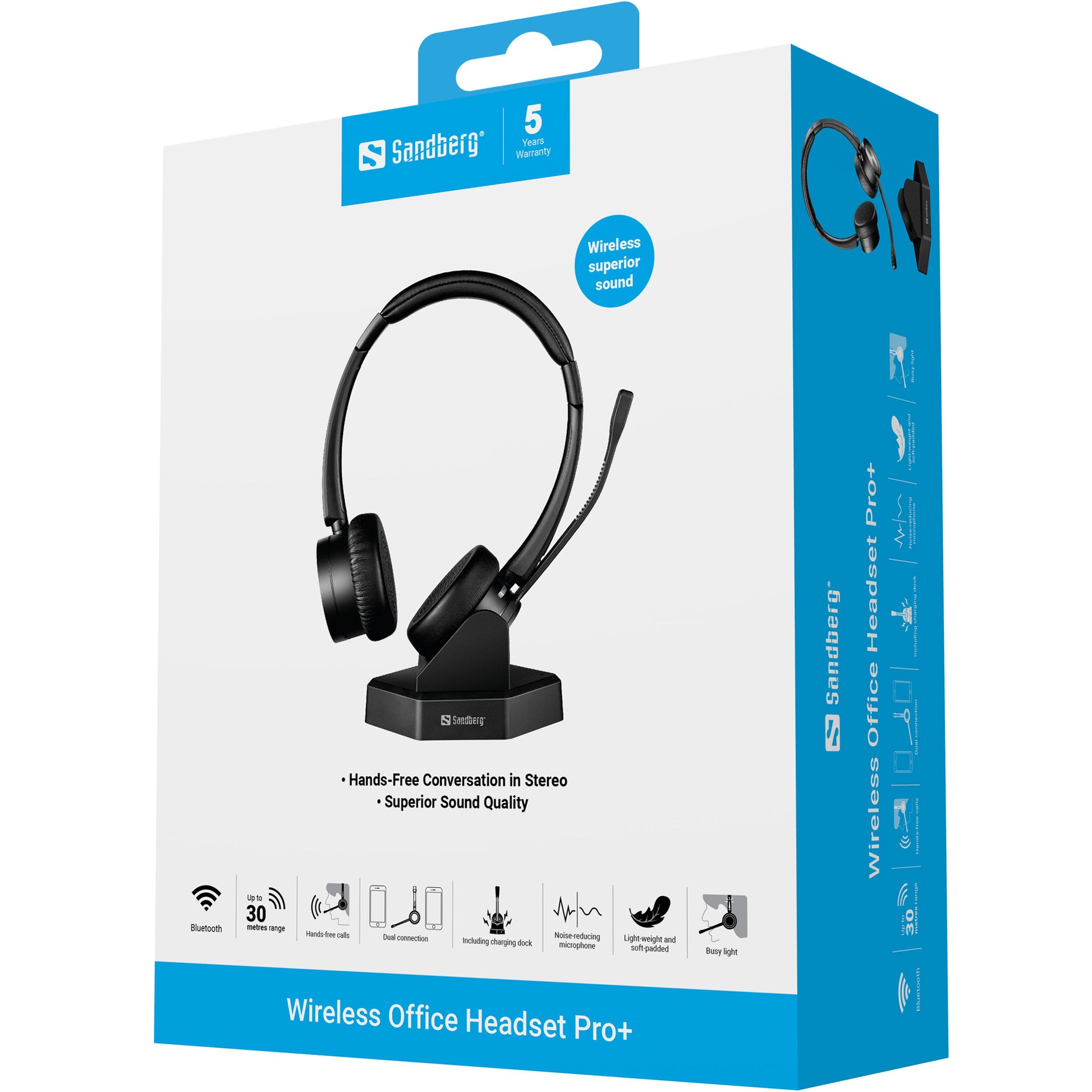 Sandberg Wireless Office Headset Pro+ – Duo Headset – Bluetooth 5.0 – Schwarz – bis 20 h