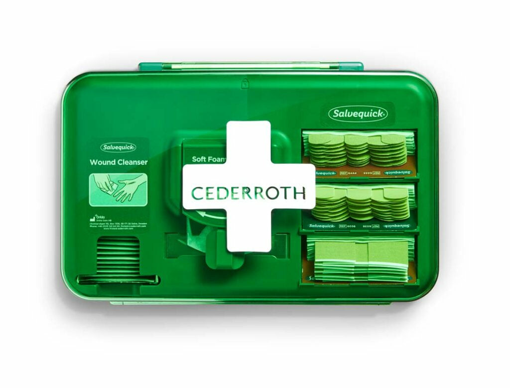 Cederroth Wundversorgungs-Spender – 40 Wundreinigungstücher, grün