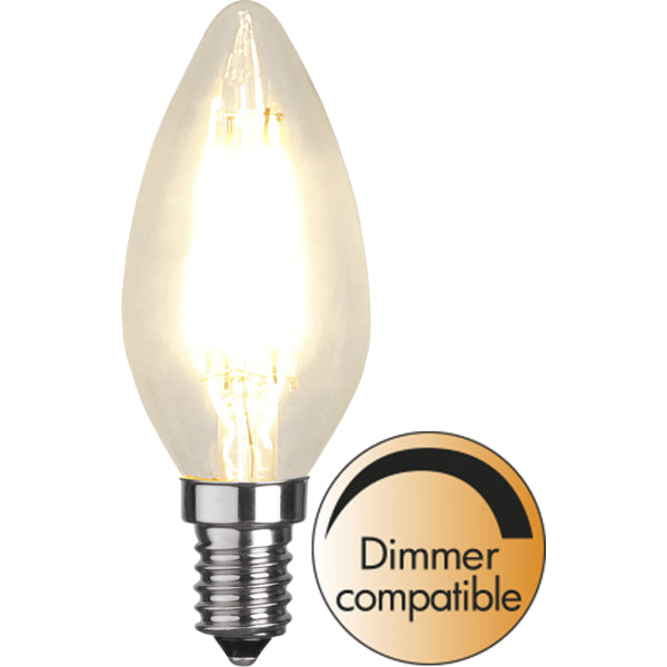 Star Trading LED-Leuchtmittel E14 Kerzenform – Warmweiss 2700 K, 470 lm, 4,2 W – IP44 – Transparent, Glas