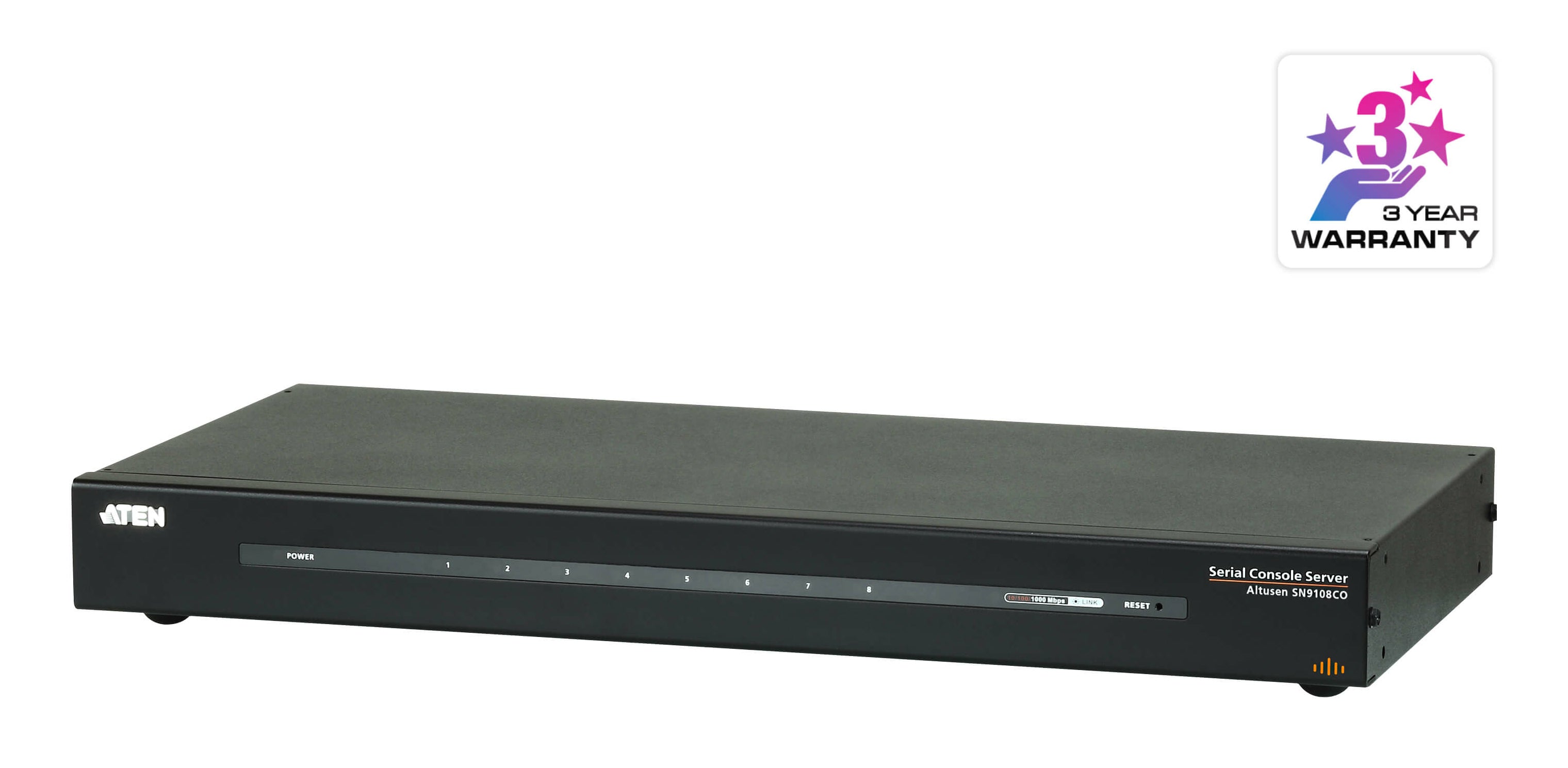 ATEN SN9108CO – Serieller Konsolenserver – 8× serielle Ports (RJ-45), 1× LAN (RJ-45), schwarz