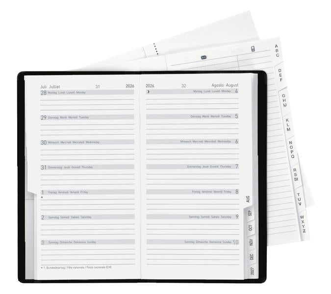 Biella Planer Bern Agenda – 1 Woche/1 Seite, geheftet, 8,7 × 15,3 cm, 2026, mehrsprachig, PEFC