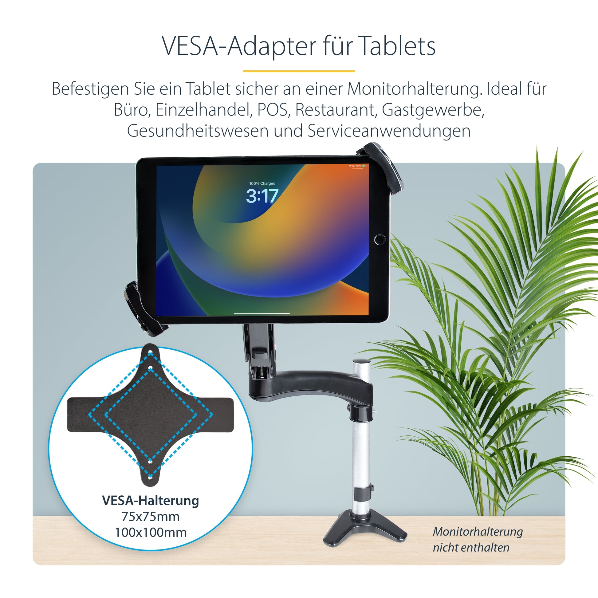 StarTech.com VESA-Adapterplatte – Klemme/Durchführung – 7,9–12,5" – VESA 100×100 mm – bis 2 kg/Monitor