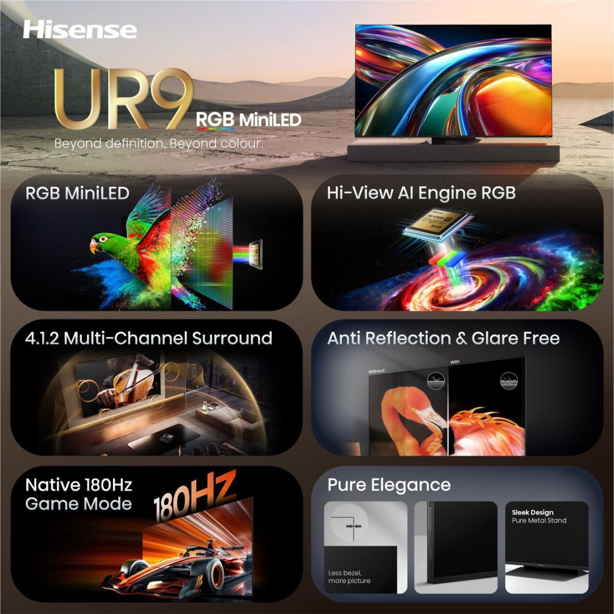 Hisense 75UR9DS – 75" TV – 4K UHD – QD-Mini LED – VIDAA – 180 Hz – Dolby Vision IQ