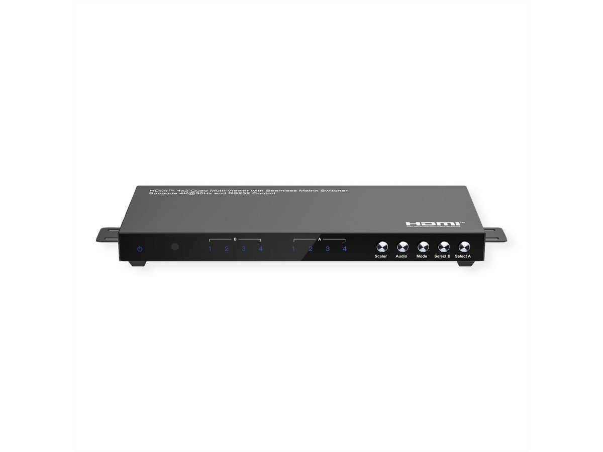 VALUE HDMI Matrix 4×2, 4K@30 Hz, Quad Multi-Viewer, HDCP 1.4, RS-232/IR, Toslink/Stereo, Schwarz