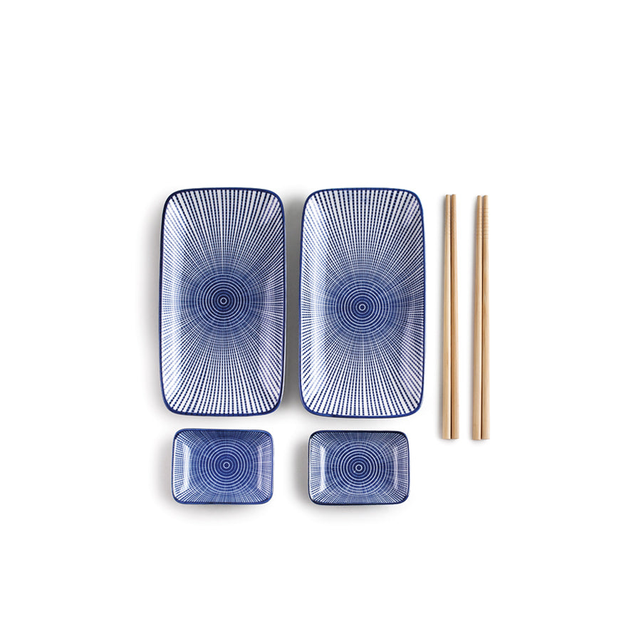 Ibili Sushi-Set – 6-teiliges Set, 12,3 × 22,4 × 2,7 cm, Keramik, Blau