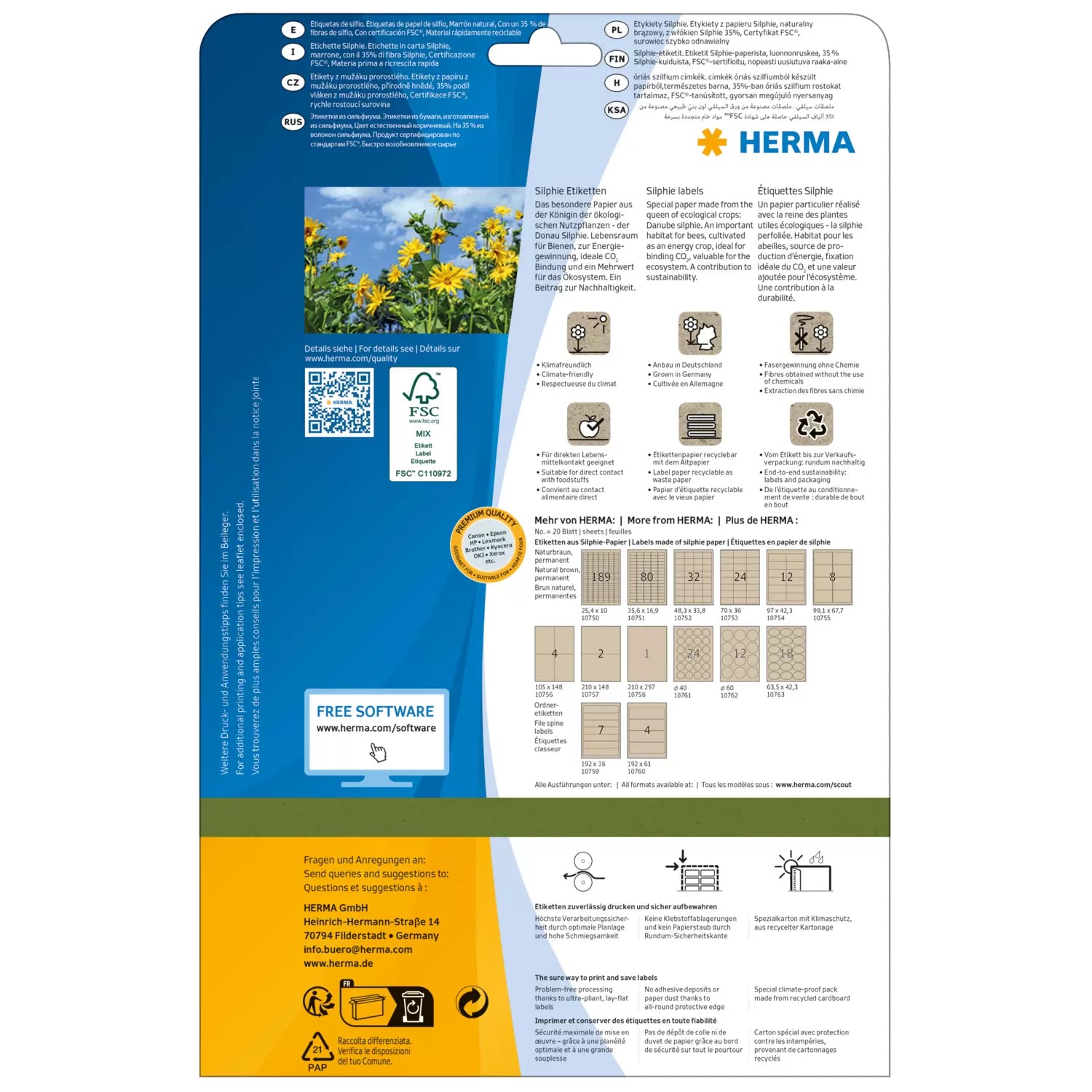 HERMA Drucketiketten, 64 mm × 42 mm, braun, Papier, permanent, 20 Blätter (360 Etiketten)
