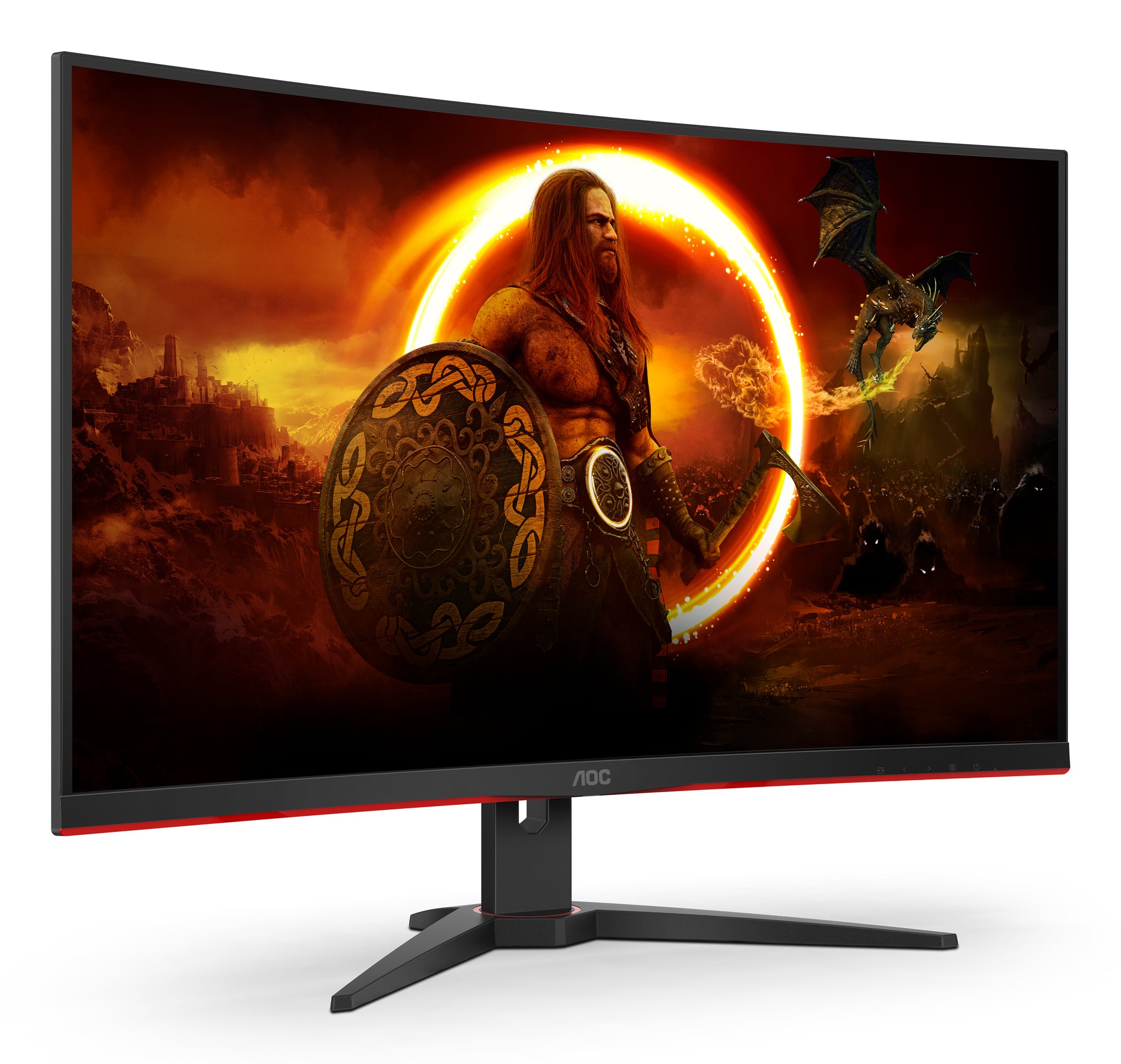 AOC C32G2ZE/BK – Monitor, 31,5", VA, 240 Hz, 300 cd/m², Gebogen, FreeSync, VESA 100 × 100, Rot