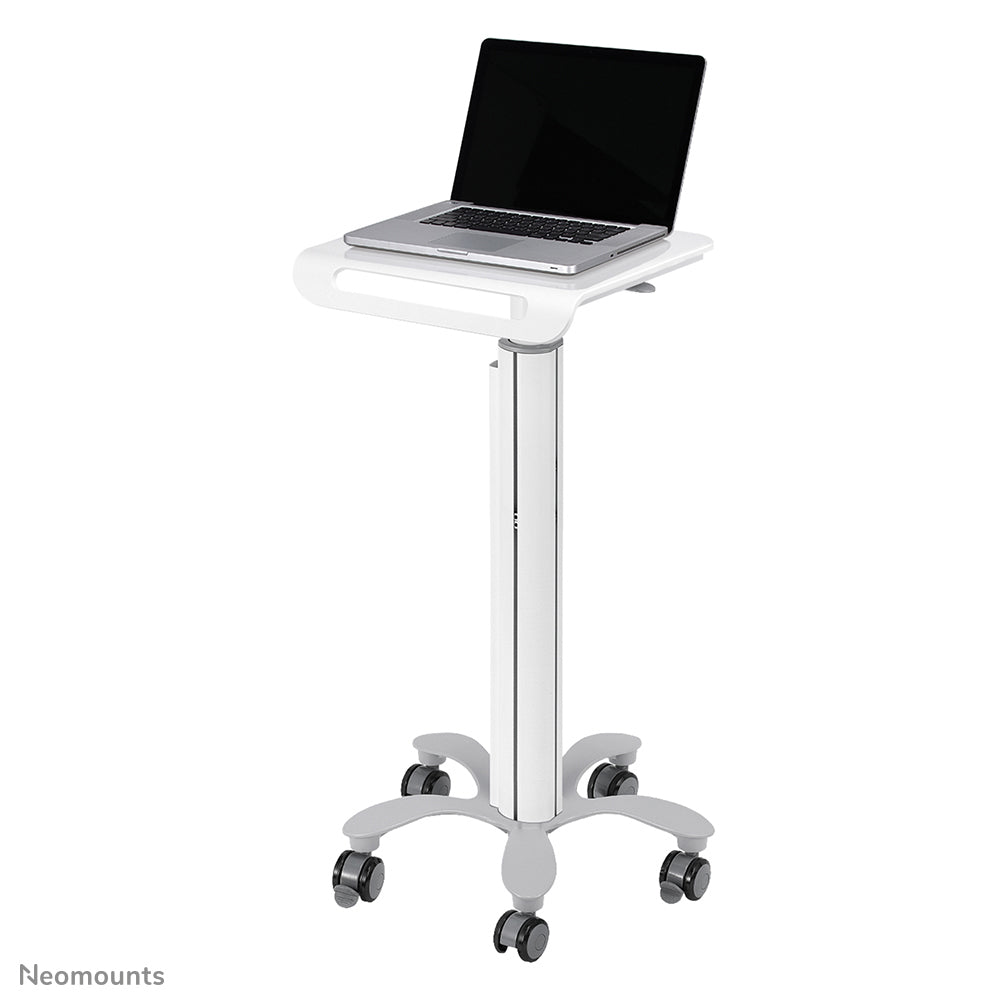 Neomounts Boden-Prospektständer Mobile Laptop Cart – mit Rollen, Silber/Weiss