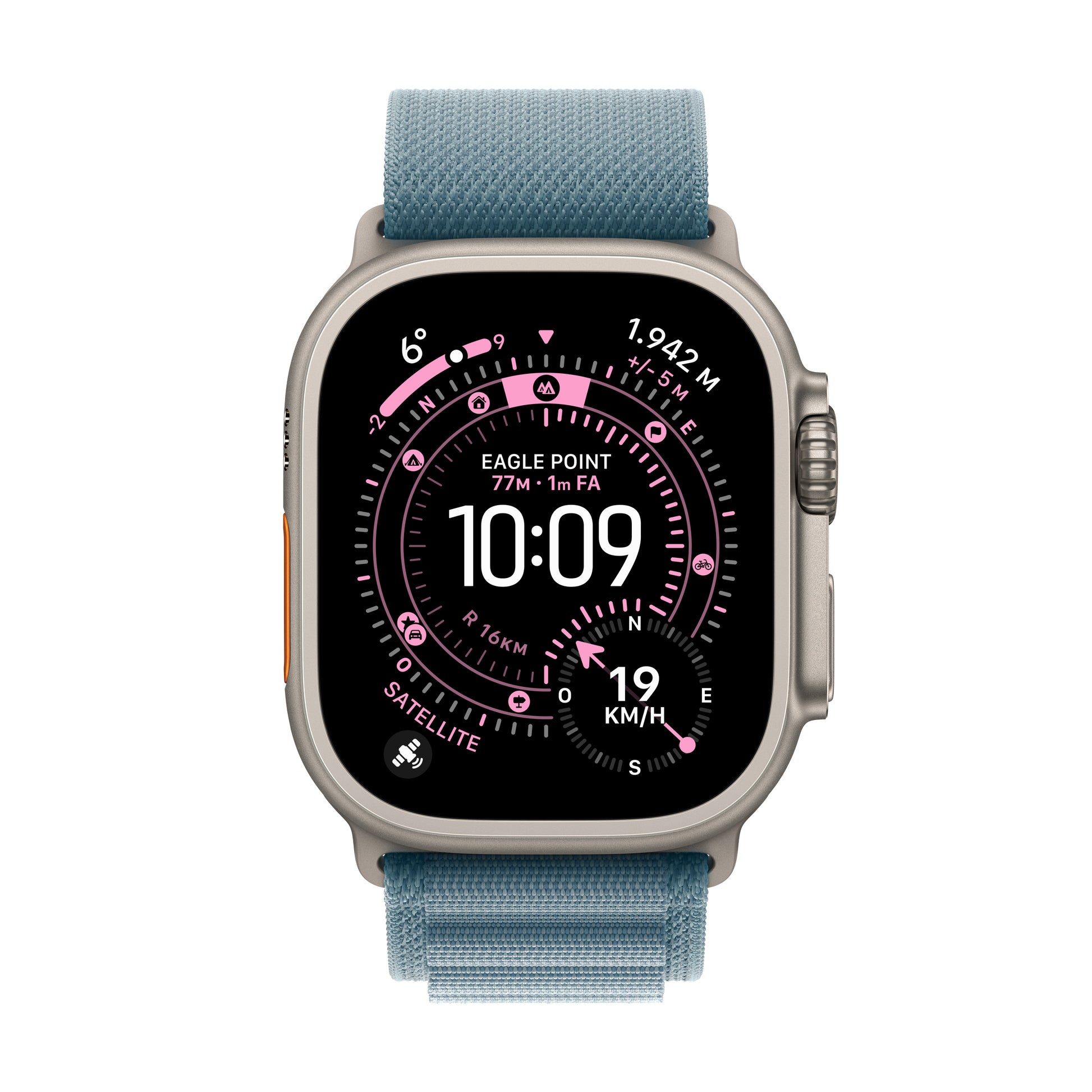 Apple Watch Ultra 3 49 mm GPS + Cellular – Titan Natur, Alpine Loop, Hellblau, L, 100 m, für iPhone