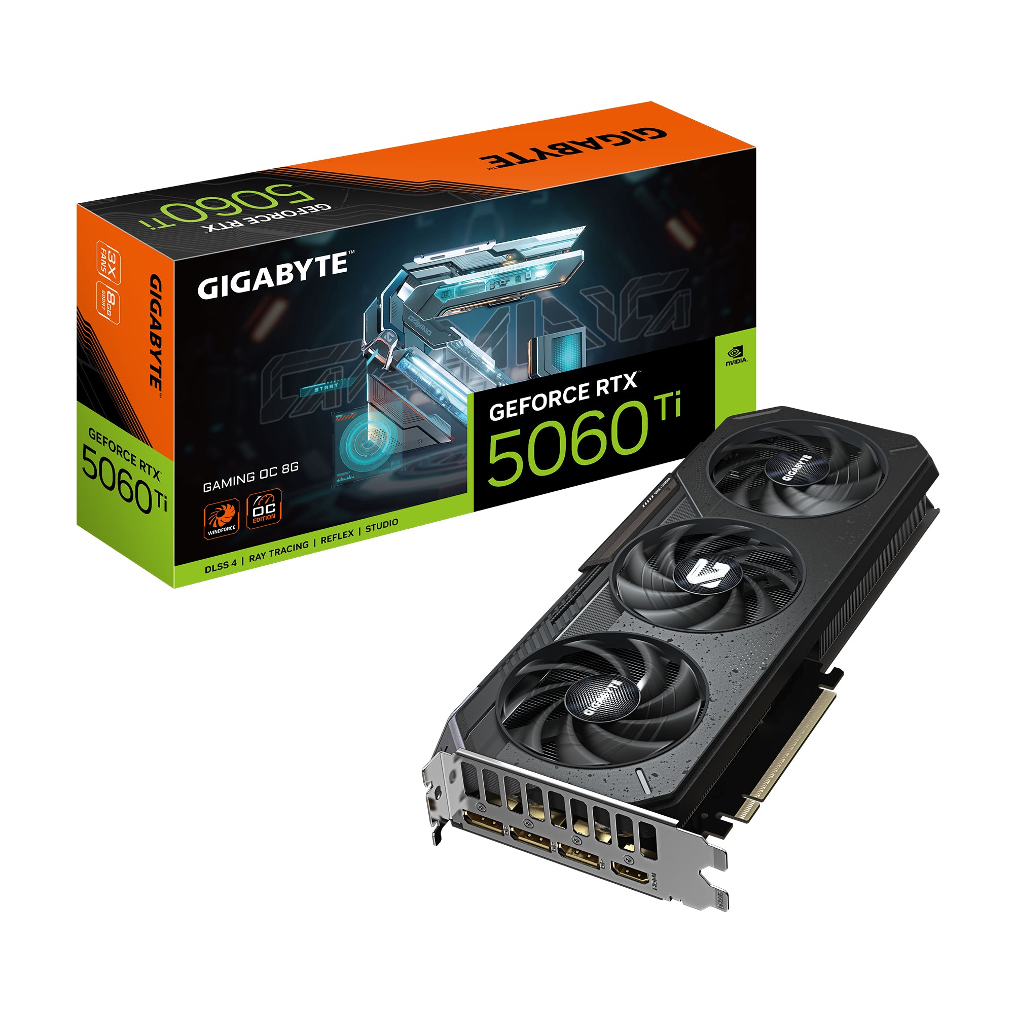 GIGABYTE GeForce RTX 5060 Ti GAMING OC 8G – PCIe Grafikkarte – 3×DisplayPort, 1×HDMI, PCIe 5.0 x8, TDP 135 W