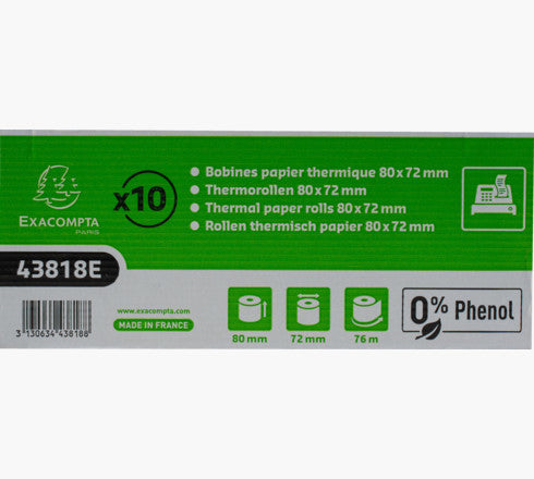 Exacompta Thermorolle 80 × 72 × 12 mm, 76 m, 52 g/m², phenolfrei, weiss