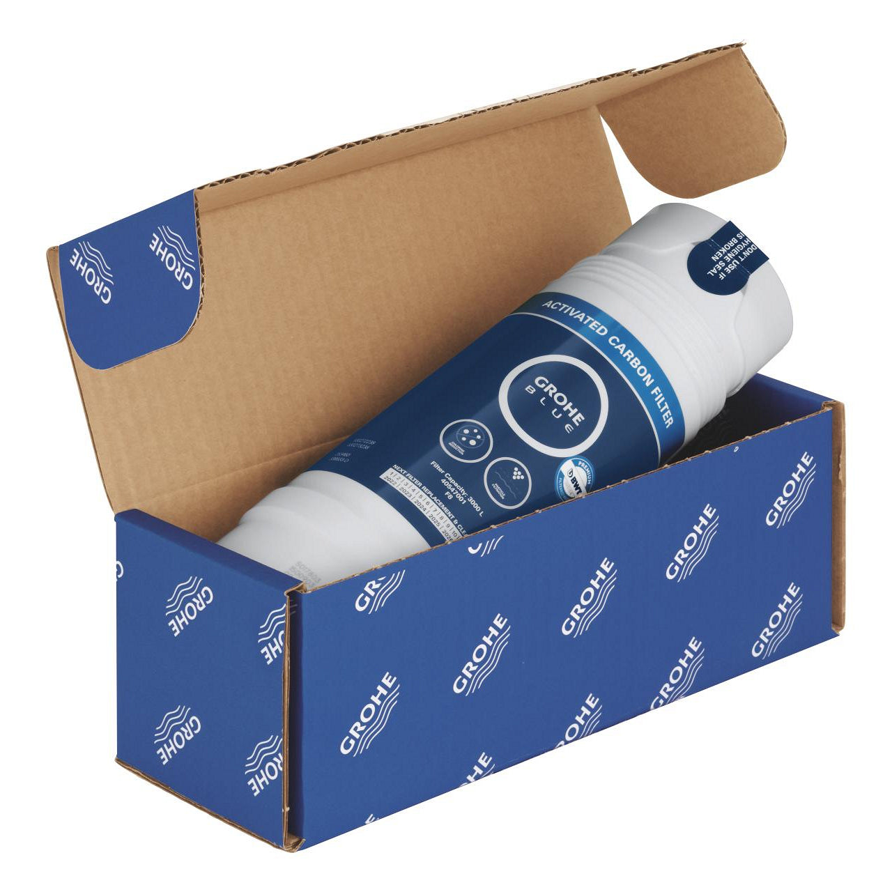GROHE Blauer Tischwasserfilter – 3000 l, inkl. 1 Kartusche, Aktivkohlefilter, Blau
