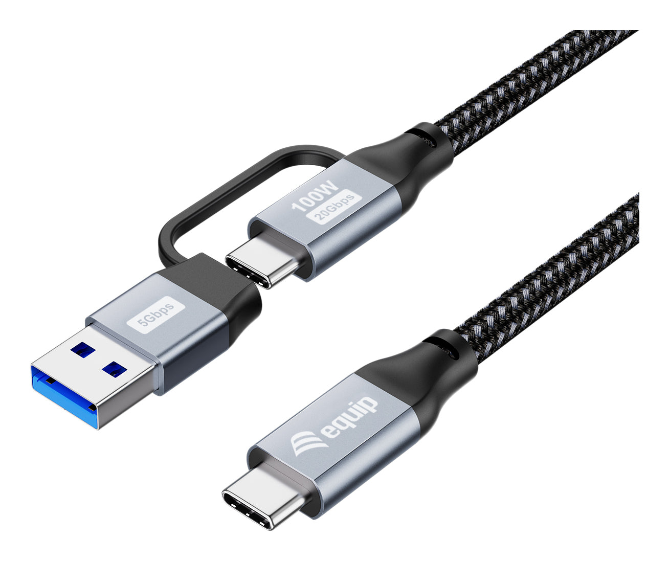 Equip USB-A/USB-C auf USB-C Kabel – USB 3.2 Gen 2x2 (20 Gbit/s) – 3 m – PD 100 W – 4K – Schwarz