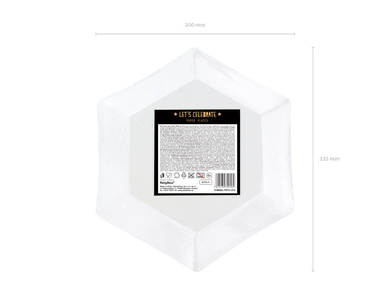 PartyDeco Lets Celebrate Teller, Papier/Karton, Sechseck – Ø 23 cm, Schwarz/Gold – 6 Stk.