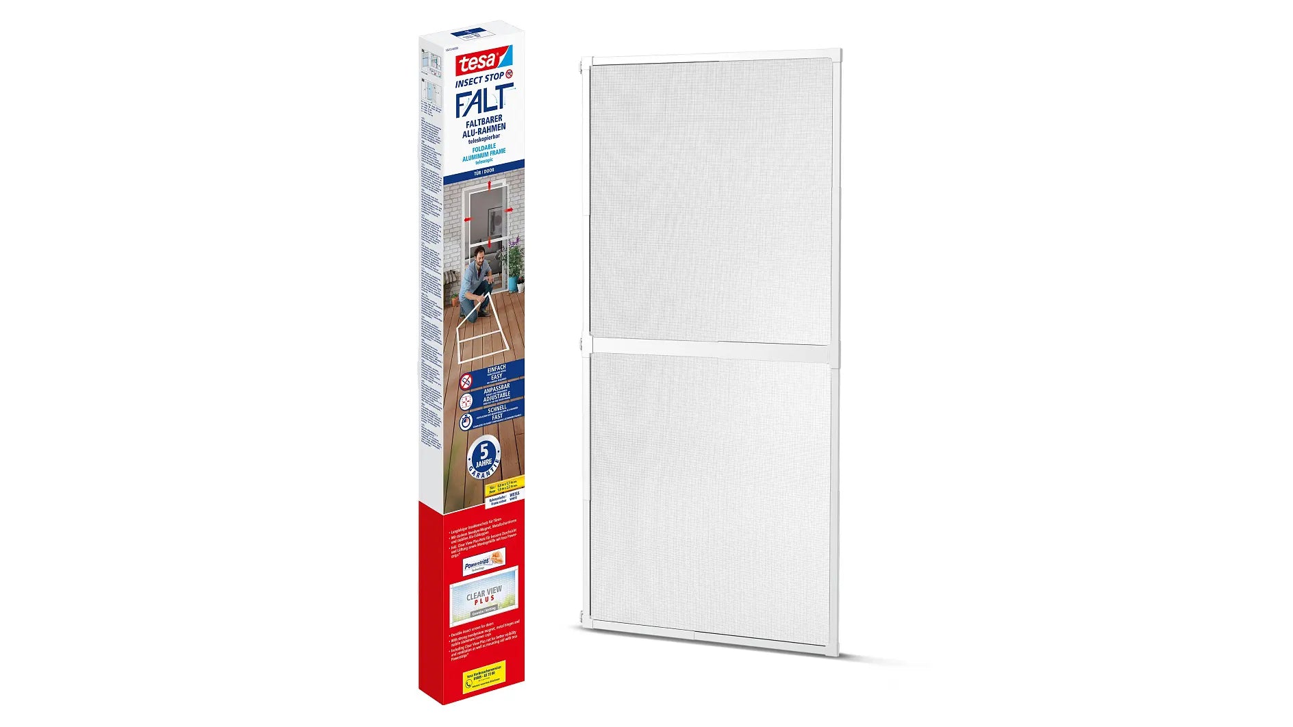 TESA Fliegengitter Tür – 170 × 220 cm – Schwarz – Aluminium-Rahmen, faltbar – für Türen