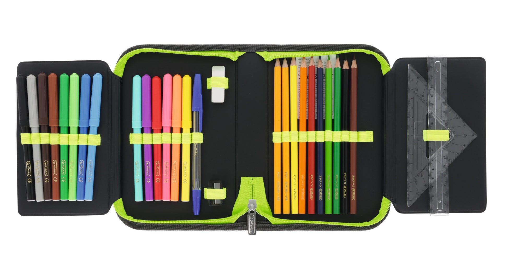 Herlitz Wild Life – Schüleretui, gefüllt (31-teilig), grün, Polyester, 20,5 × 3,8 × 14 cm