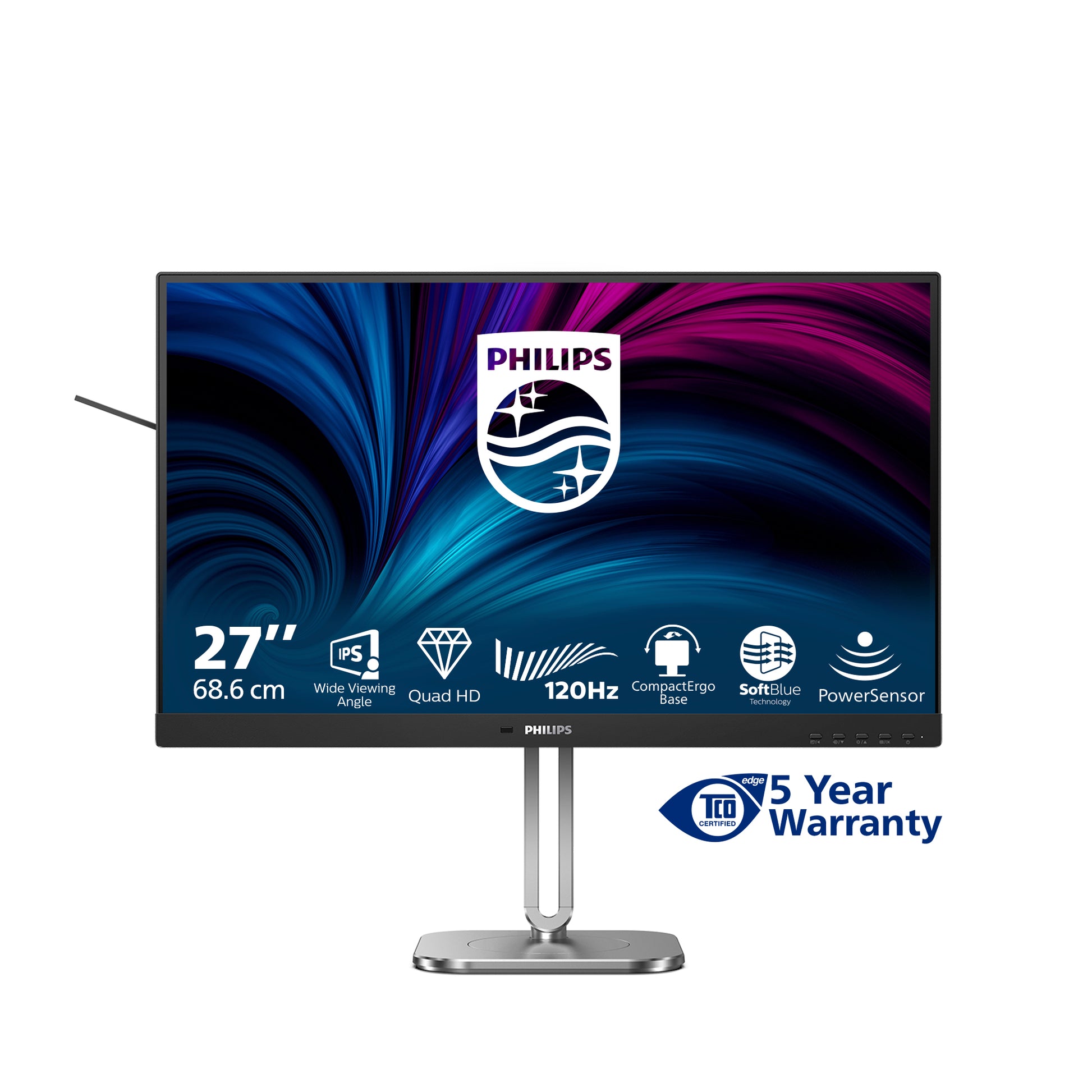 Philips 27B2N4500/00 – Monitor, 27", 120 Hz, 350 cd/m², Adaptive Sync, Integrierte Lautsprecher, USB-Hub, Grau
