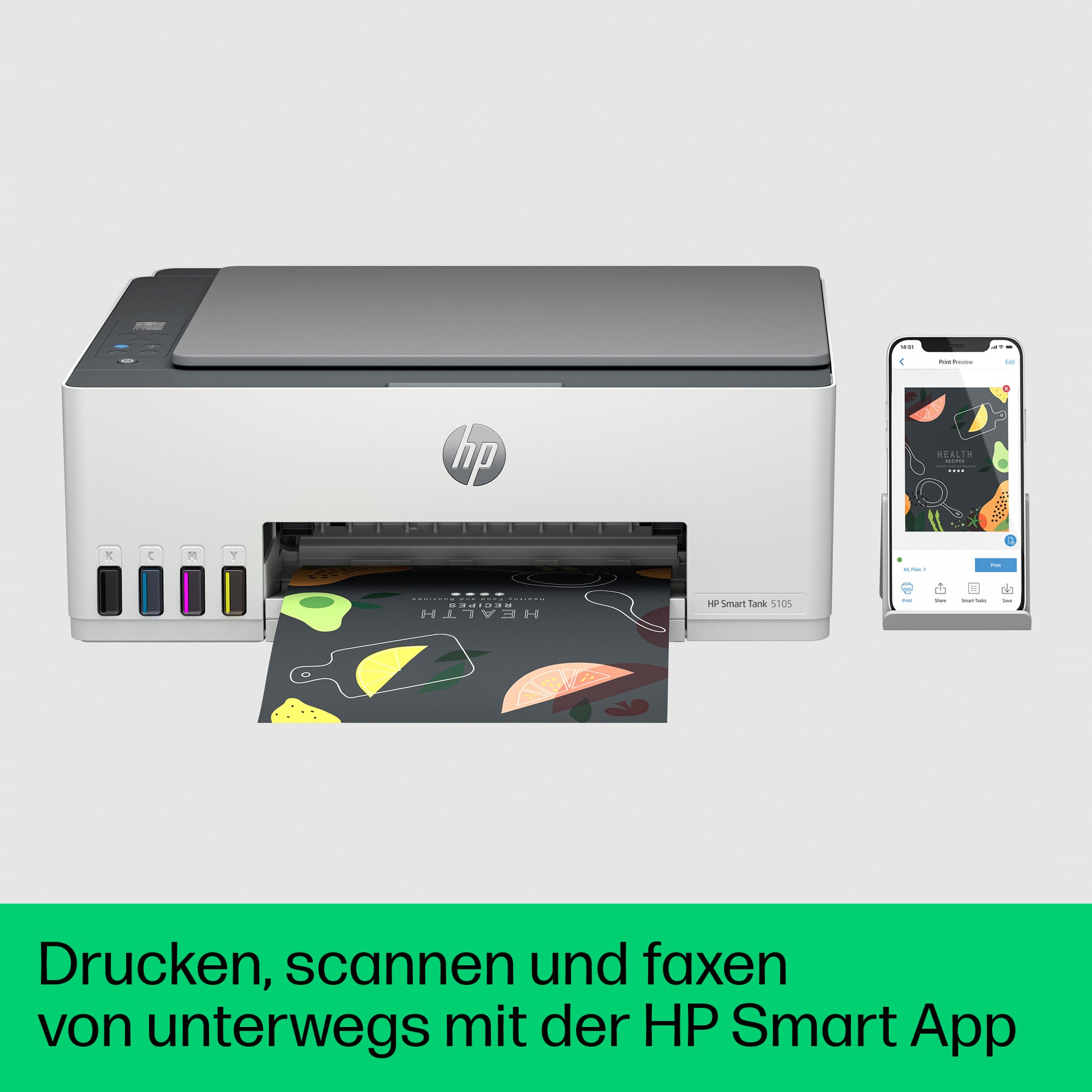 HP SMART TANK 5105 – Farbiges Tintenstrahl-MFP – 12 Seiten/Min S/W, 5 Seiten/Min Farbe