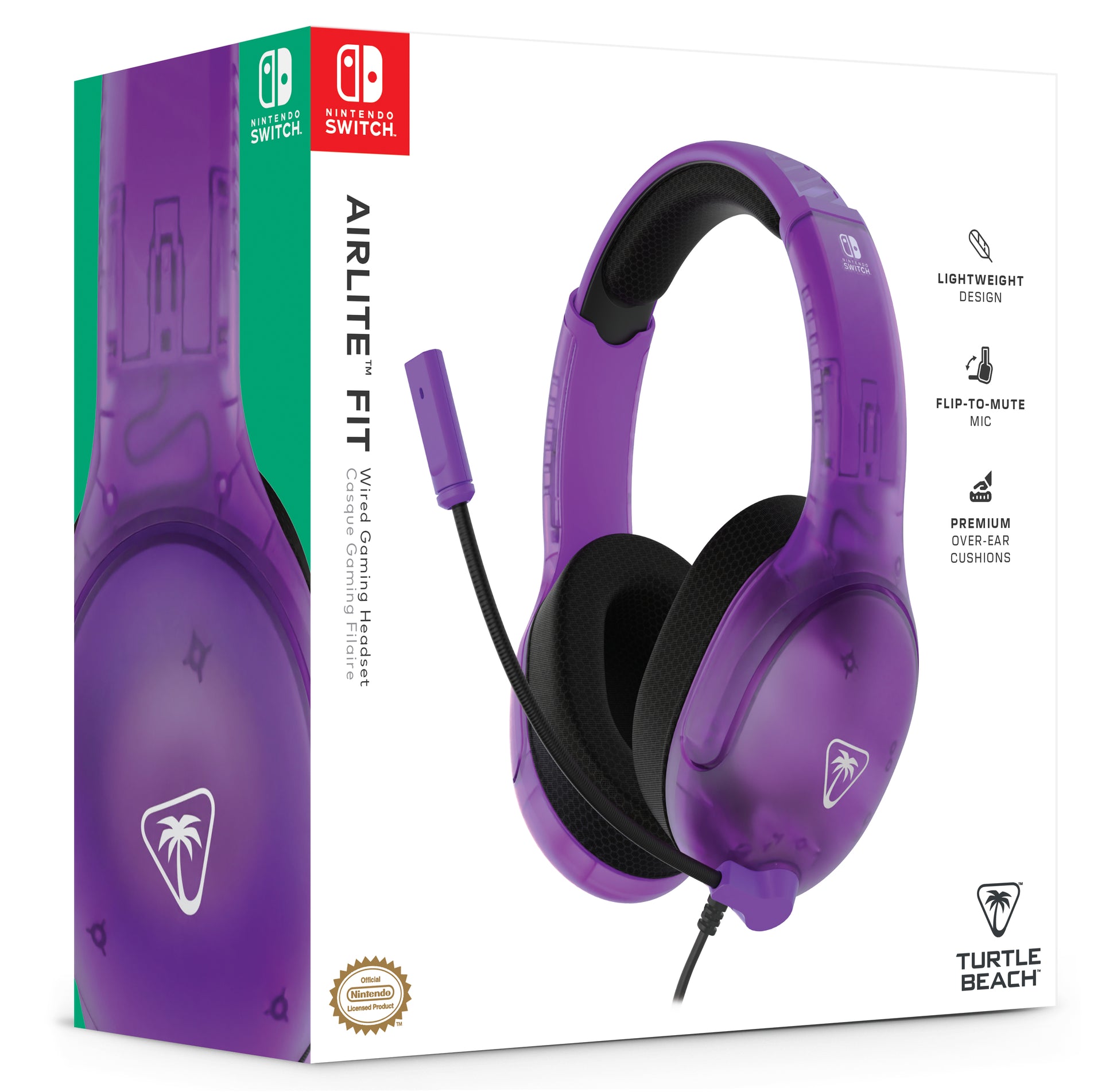 Turtle Beach Airlite Fit Gaming-Headset – Over-Ear, Stereo, Kabelgebunden, 3,5 mm Klinke, für Switch, Schwarz/Violett