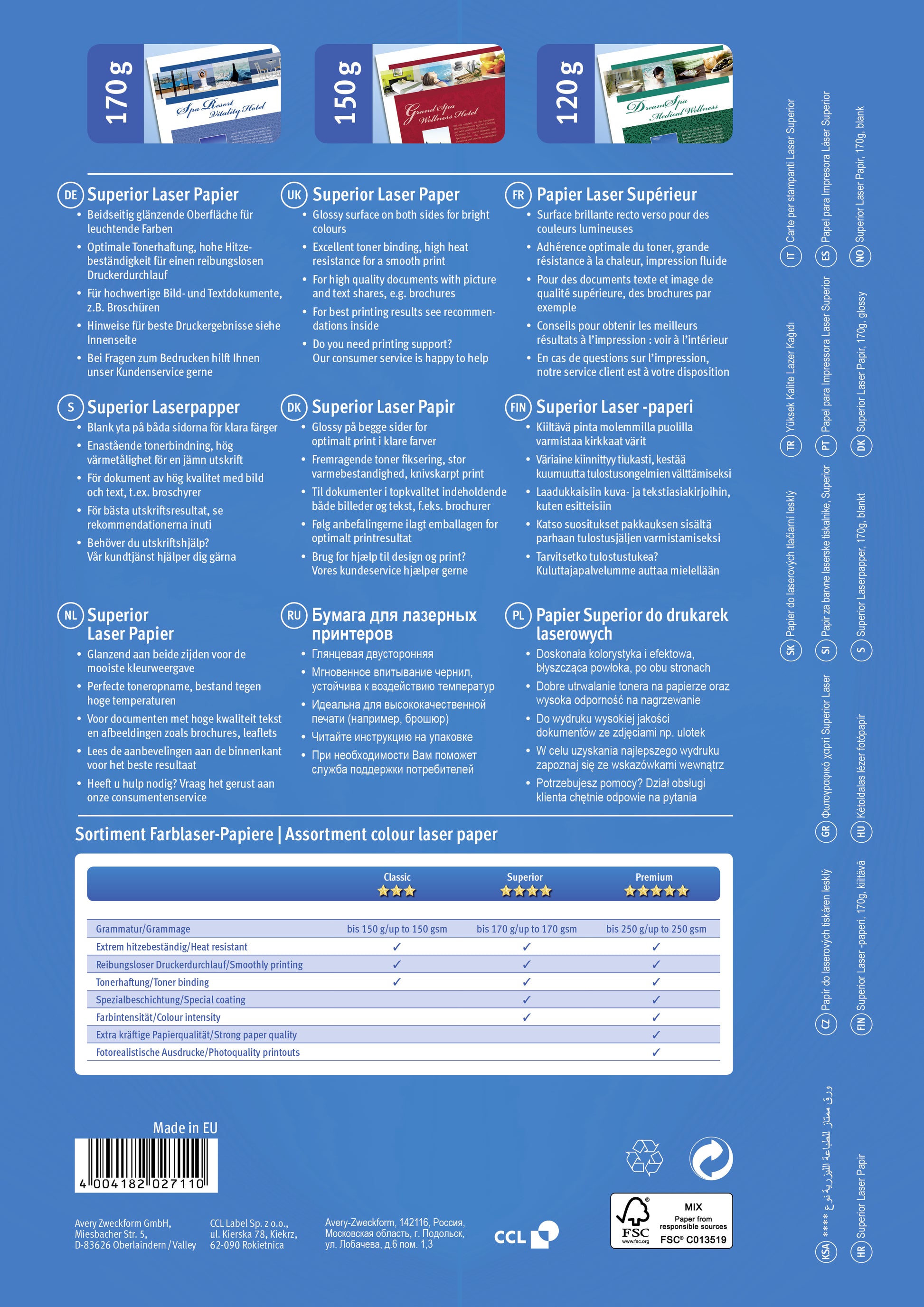 Avery Zweckform Superio Colour Fotopapier – glänzend, A4, 170 g/m², 200 Blatt – für Laserdrucker