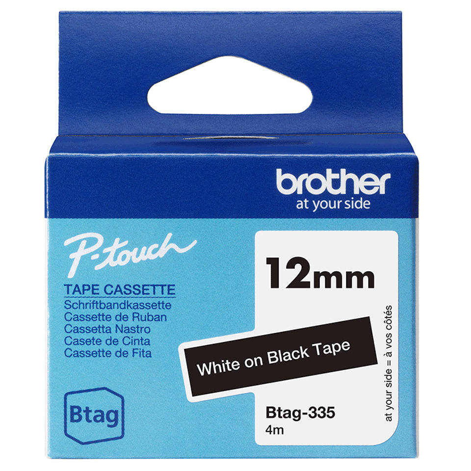 Brother Schriftband – 12 mm × 4 m, schwarz, weiss