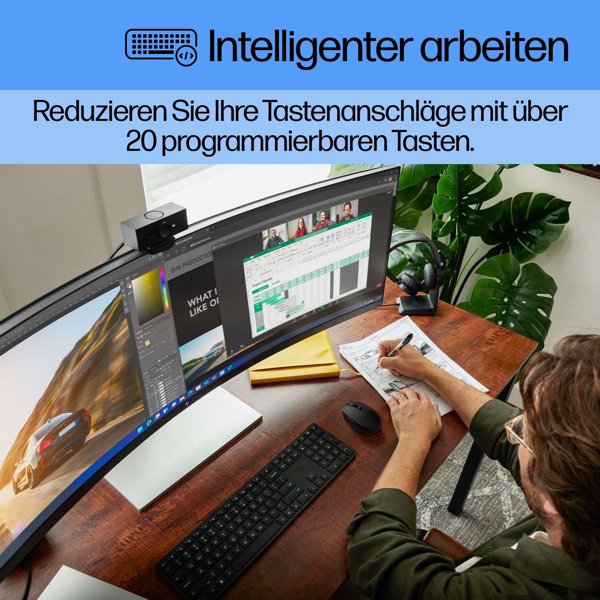 HP 450 Wireless – Tastatur – kabelgebunden & 2,4 GHz USB-A (Empfänger) – schwarz