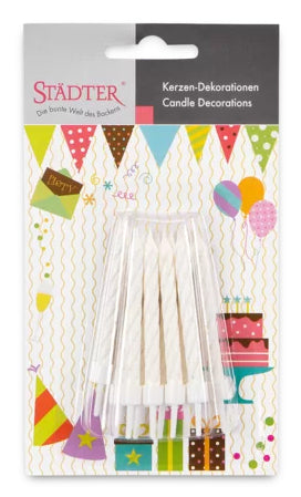 Städter Geburtstagskerzen – Weiss Glitzer – 7,5 cm – 10 Stk – mit Halter