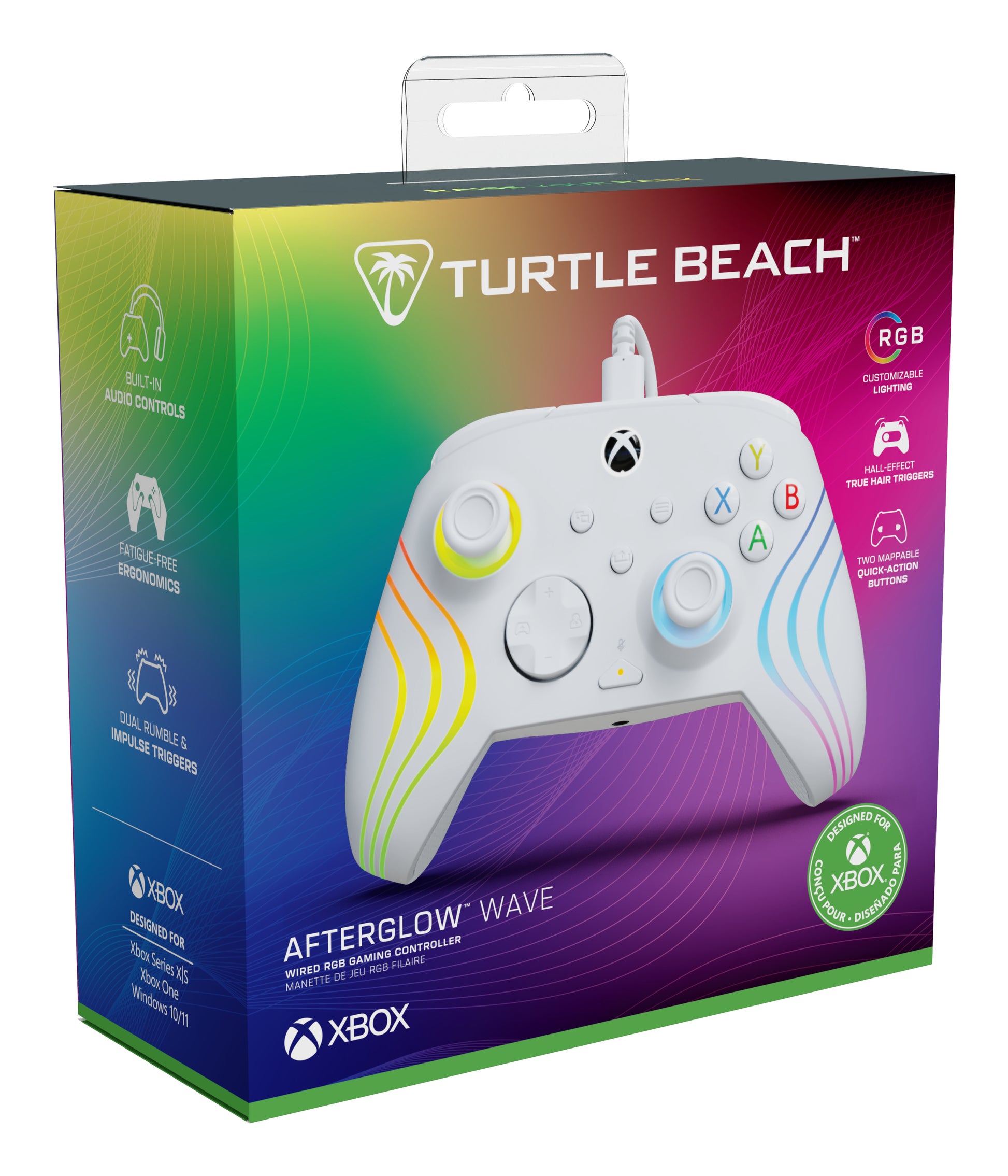 Turtle Beach Afterglow Wave – Gamepad – USB (kabelgebunden, USB-C) – RGB, 3 m Kabel – für Xbox & PC, Weiss