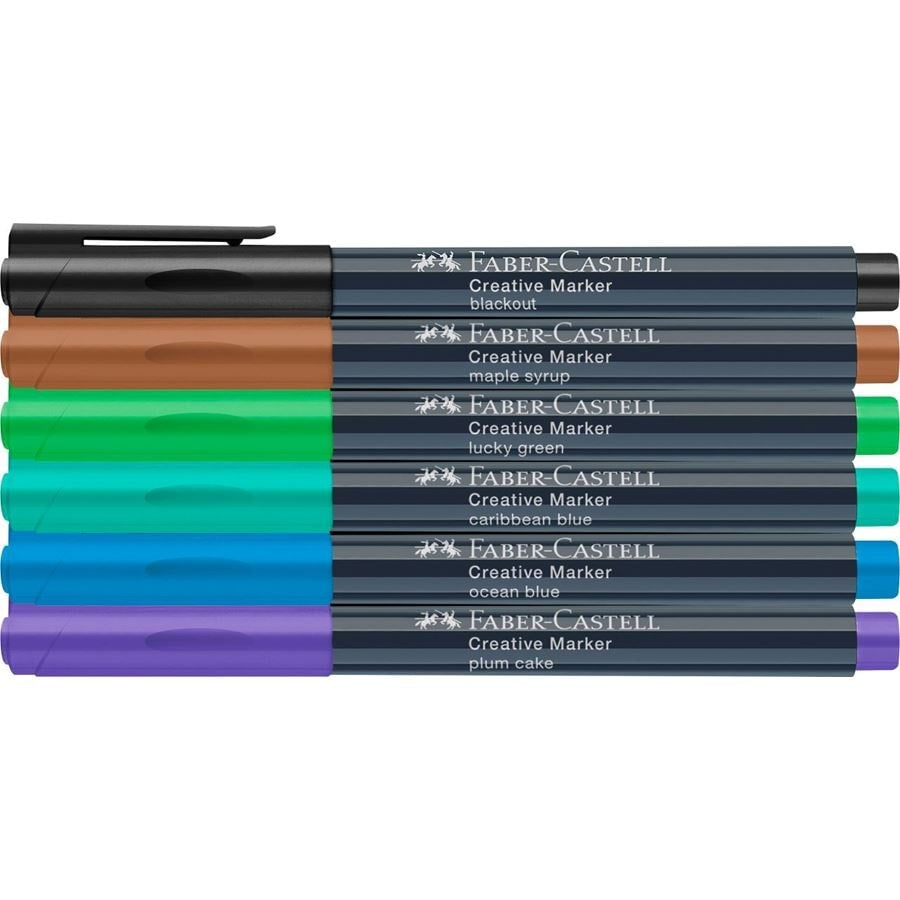 Faber-Castell Non-Permanent Marker Creative – Rundspitze 1,5 mm – Sortiert – 6er-Set – Trocken abwischbar